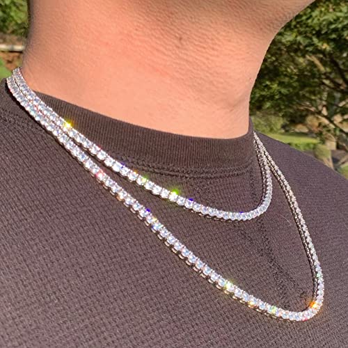 Round Colorless Diamond Moissanite Necklace for Women - Wedding Tennis Eternity Necklace Adjustable in Silver & Gold - Bridal, Anniversary, Engagement Gift - Perfect for Weddings, Date Nights & Special Occasions