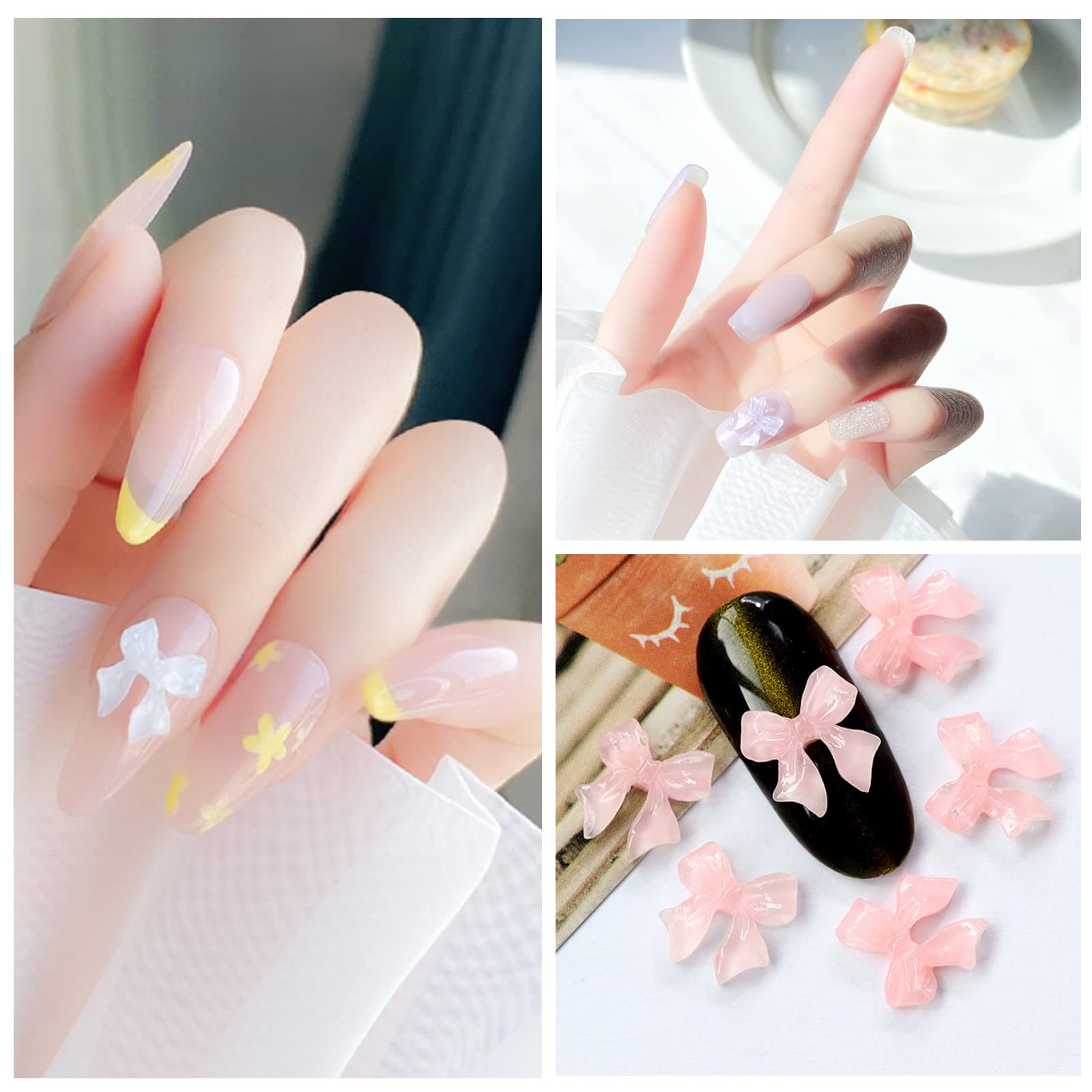 100 Pcs Transparent Jelly Nail Art Bow Crystals - 3D Bow-knot Nail Charms for Nail Art Decorations | Perfect for DIY Manicures, Bridal Nails & Party Nail Designs