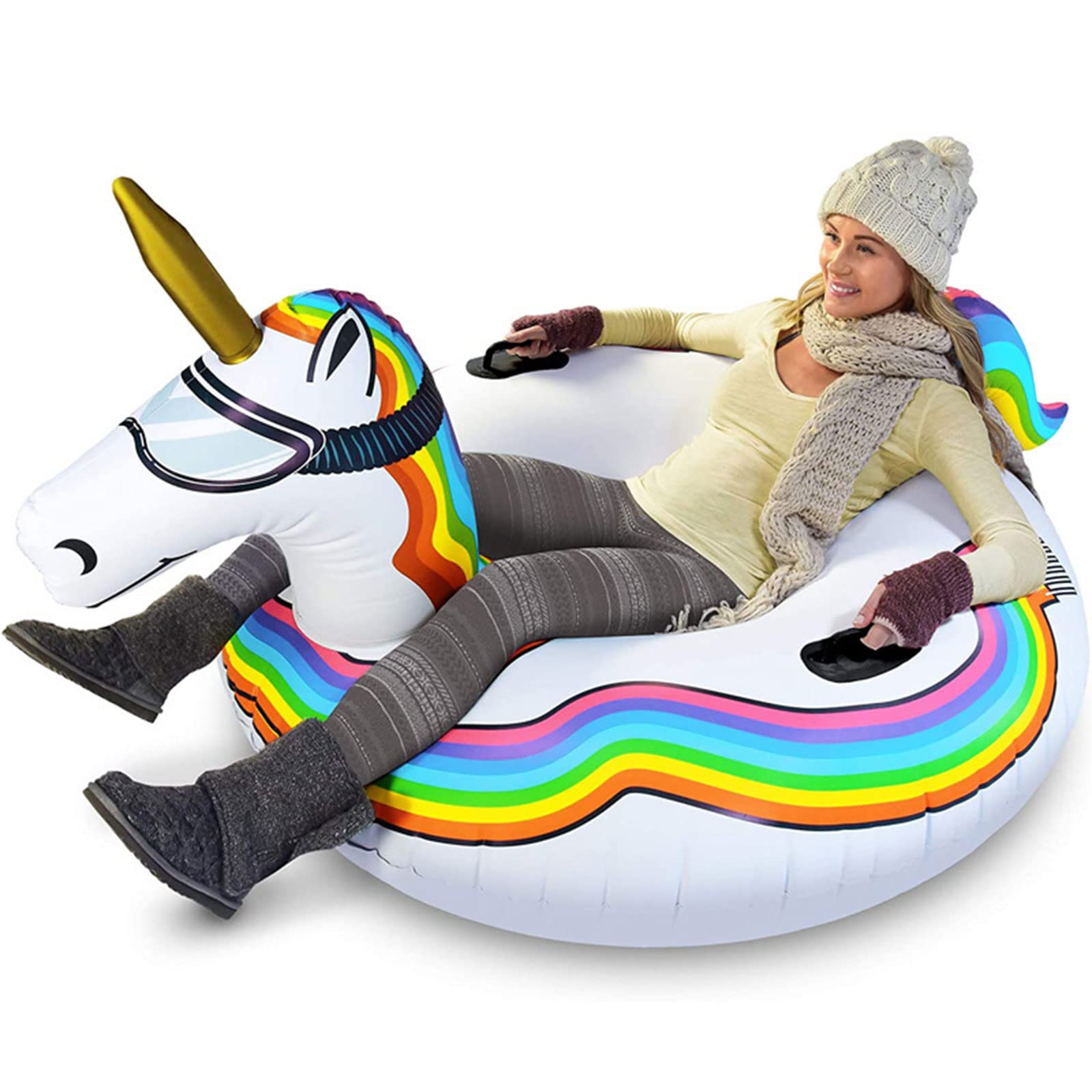 **DUTUI Inflatable Snow Tube Sled for Adults & Kids - Heavy Duty Winter Snow Tube with Handles for Skiing, Snowboarding & Outdoor Snow Play - Cold-Resistant, Thickened Design for Safe Fun in Snow**