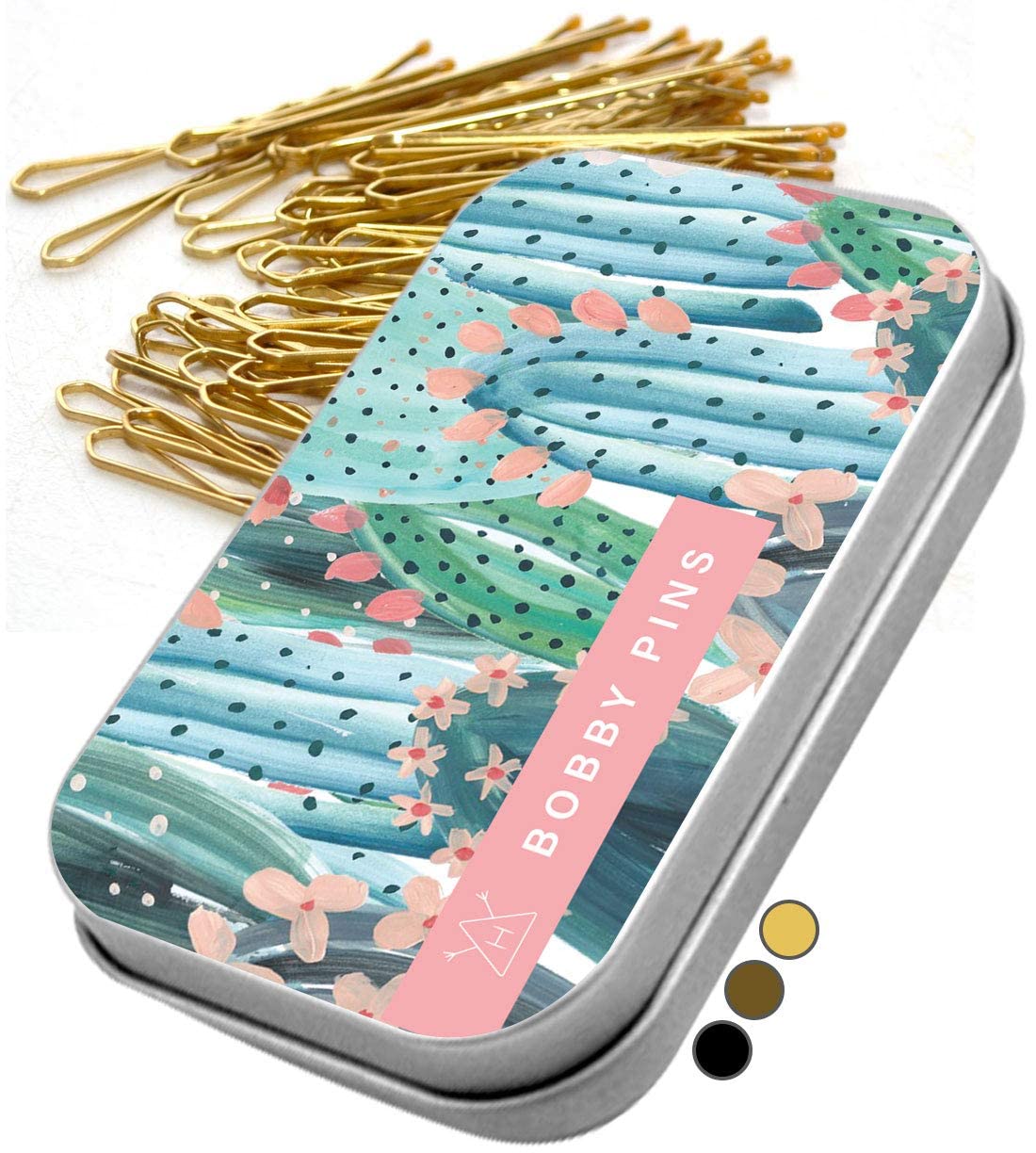 Hawwwy 300-Piece Premium Bobby Pins Set with Adorable Cactus Case - Gold Hair Pins for Women & Girls - Non-Slip Hair Clips for All Hair Types - Perfect for School, Work, Parties & Everyday Styling