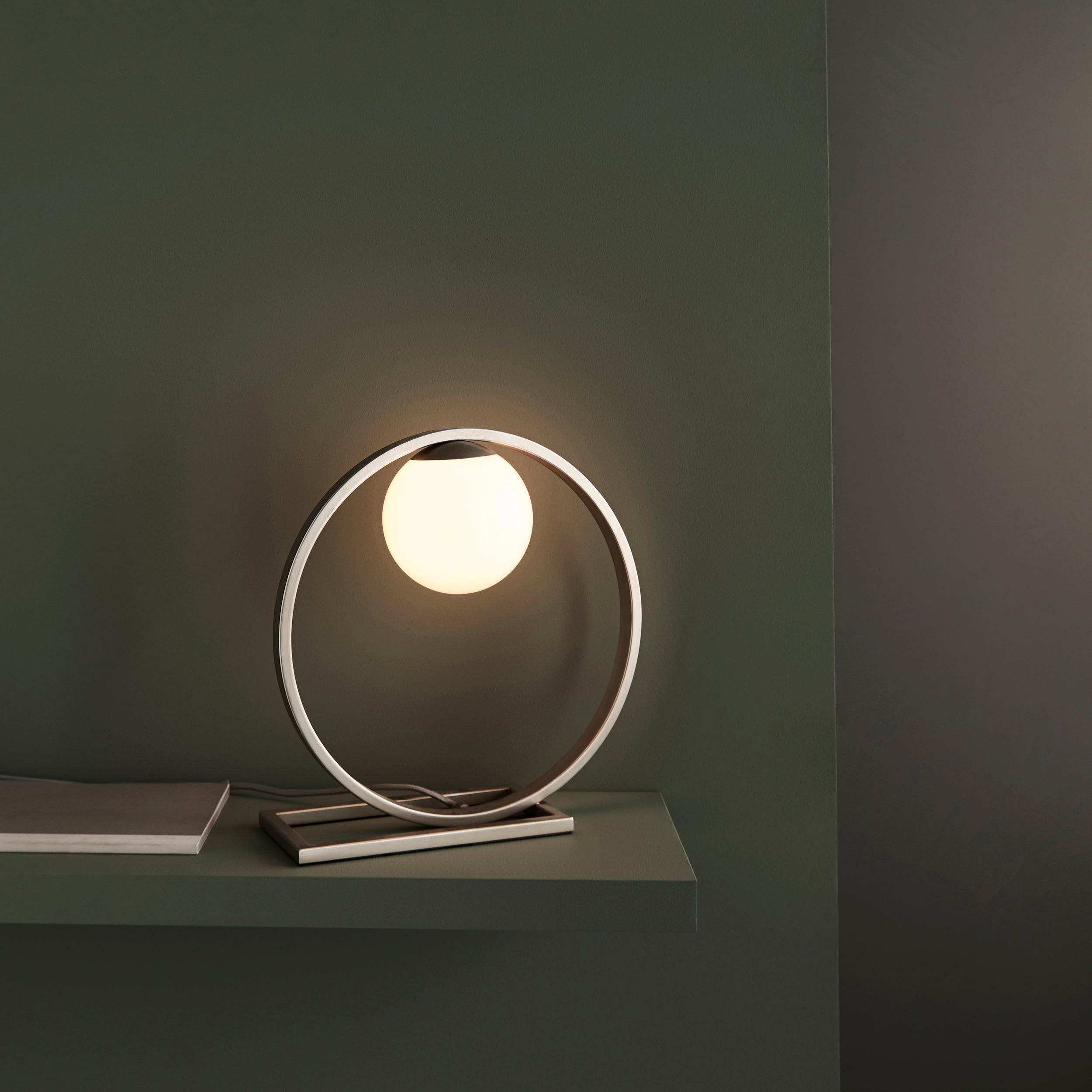 Enzo Silver Modern Table Lamp with Opal Glass Shade - Elegant Home & Office Lighting for Bedroom, Living Room, or Study Desk