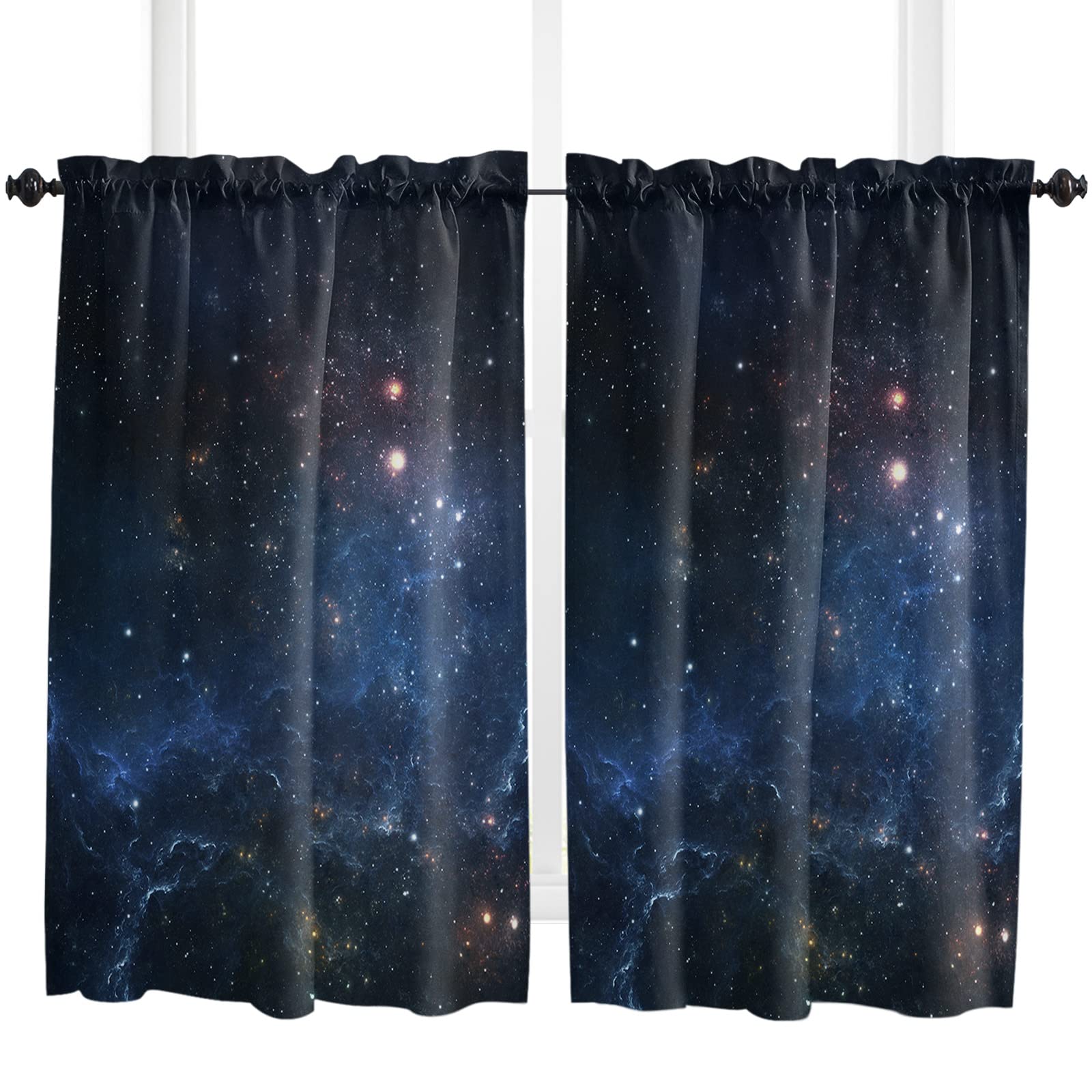 Galaxy Space Window Curtains - Milky Way Starry Sky Blackout Drapes for Bedroom & Kitchen (Set of 2, 42x54 Inches) - Perfect for Kids Room, Nursery, or Home Theater Decor