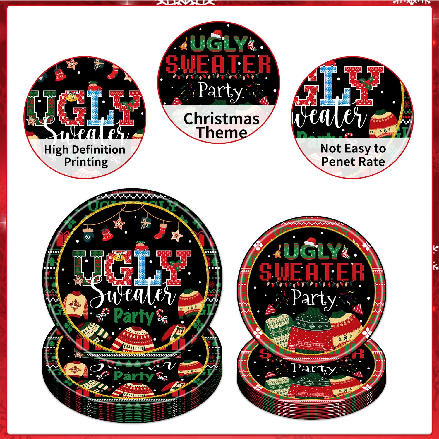 96PCS Ugly Christmas Sweater Party Supplies Set - Disposable Plates, Napkins & Forks for 24 Guests | Tacky Holiday Dinnerware for Xmas Decorations & Ugly Sweater Theme Parties