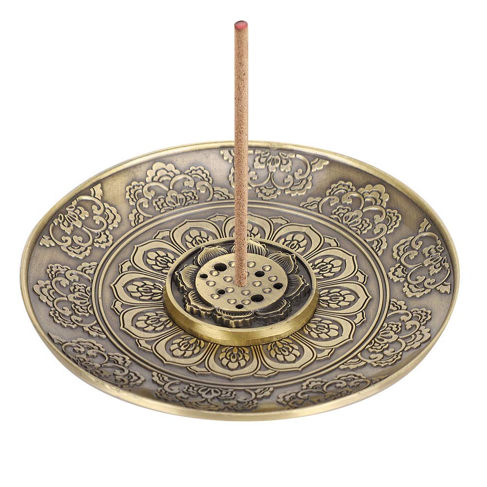 9-Hole Round Bronze Incense Burner Holder - Aromatic Home Decor & Spiritual Gift for Meditation, Yoga, and Relaxation Spaces