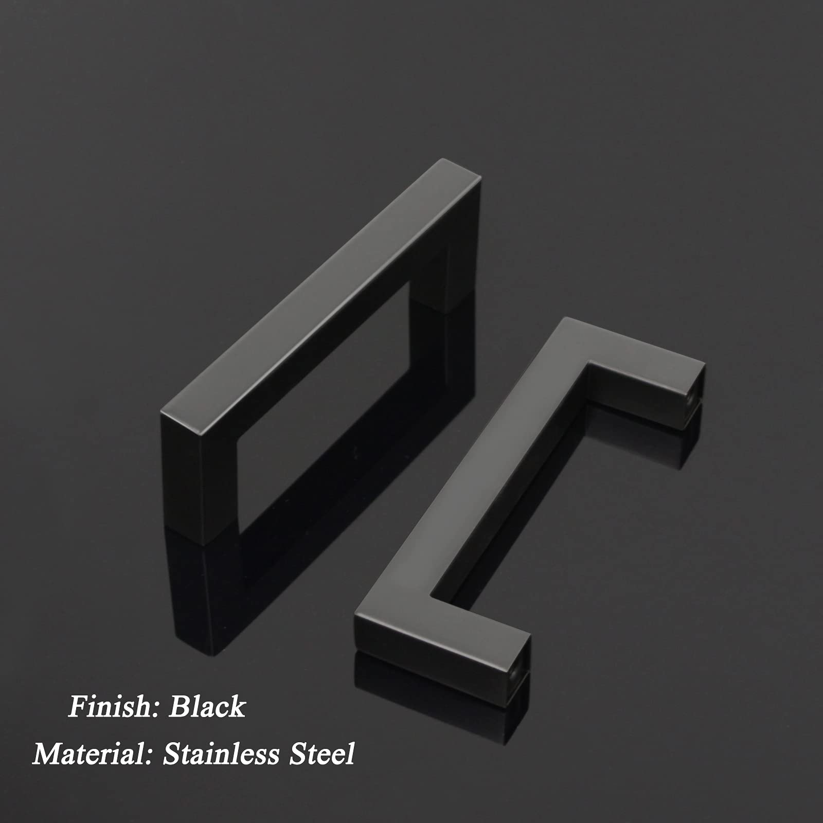 Probrico 50 Pack Black Kitchen Cabinet Pulls - Stainless Steel 3.5 Inch Hole Center Cabinet Handles, Square Corner Bar Drawer Pulls for Modern Kitchens, Bathrooms & Office Furniture (Easy Installation & Durable)