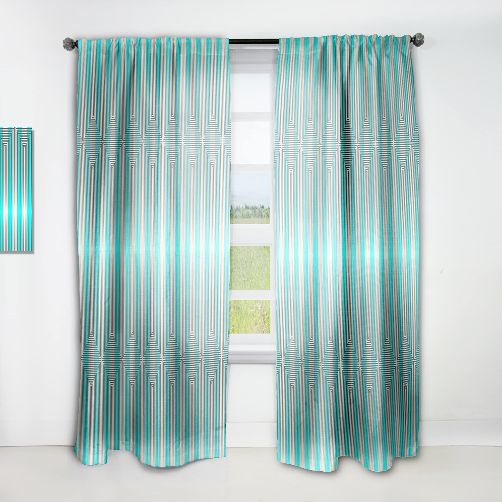 Light Blue Striped Thermal Insulated Curtains - Single Panel 52x63 Inches - Blackout Drapes for Bedroom & Living Room - Perfect for Privacy, Light Control & Energy Efficiency