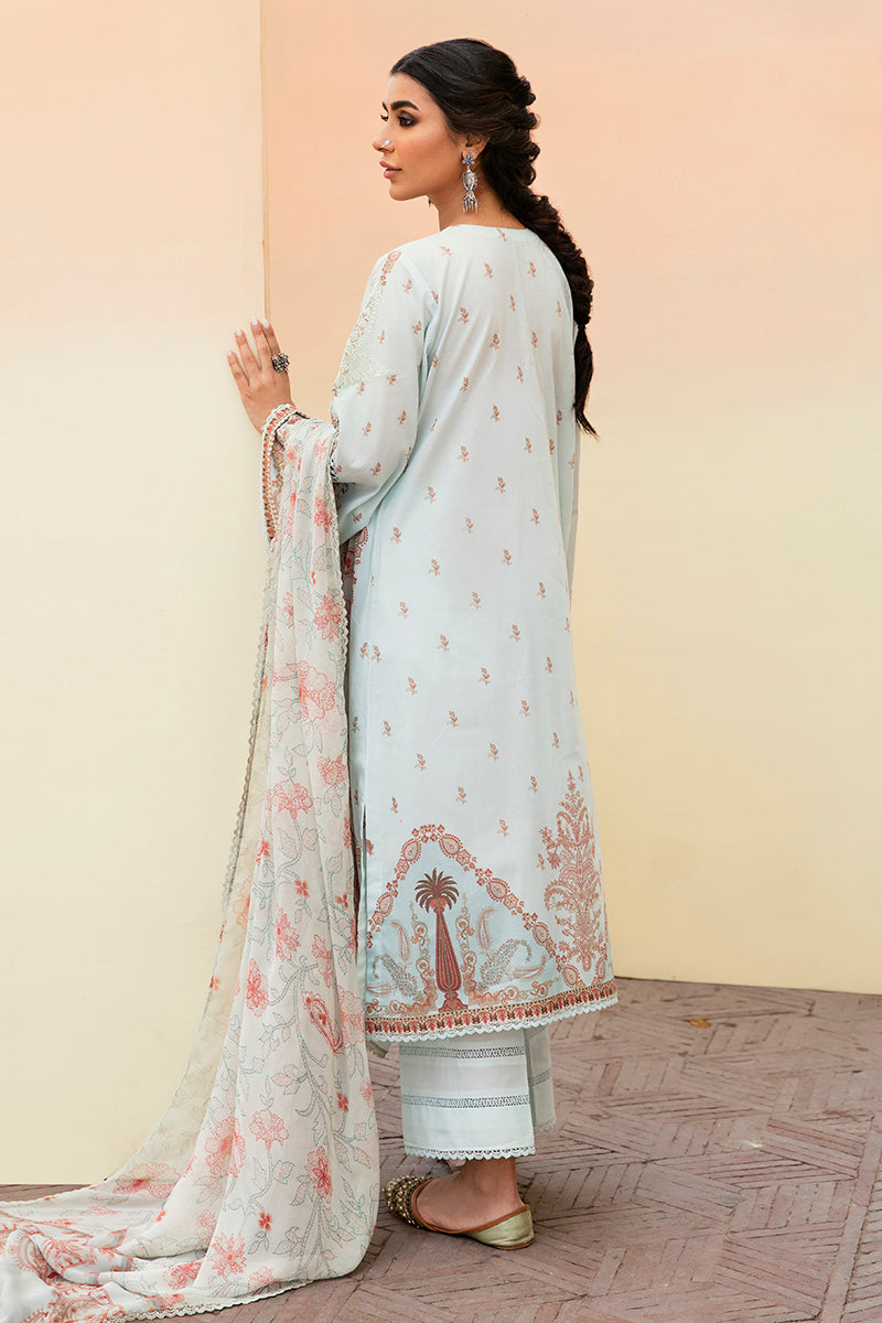 Stylish Misty Blue 3-Piece Printed Lawn Suit for Women | Floral Summer Outfit | Perfect for Parties, Weddings & Casual Wear