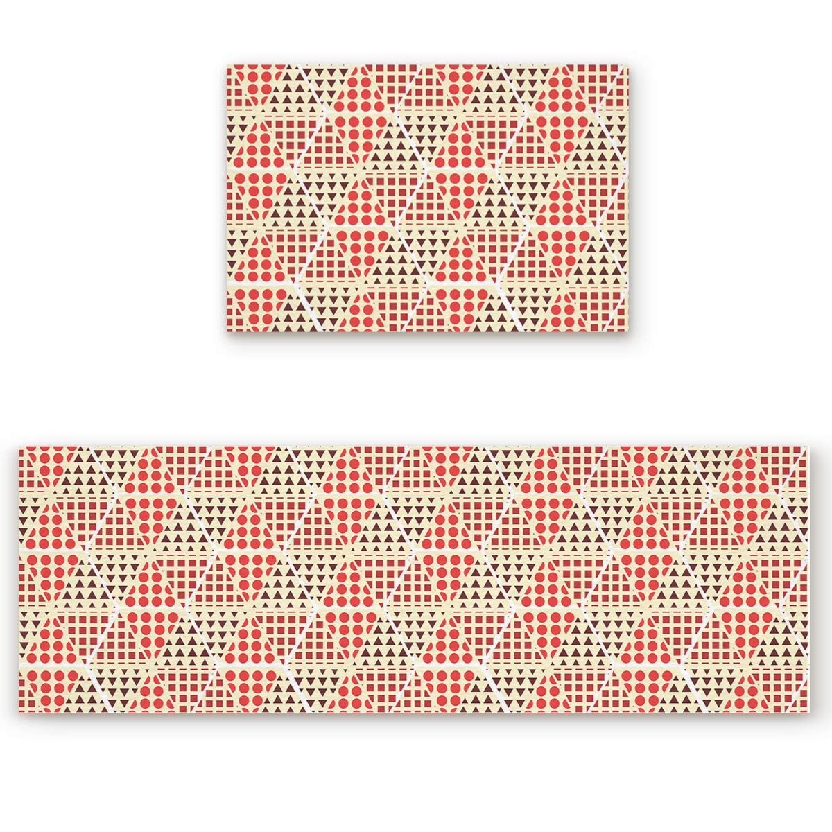 Modern Kitchen Rug Set - 2-Piece Water Absorbent Mats for Floors - Geometric Mosaic Style - Perfect for Kitchens & Entryways