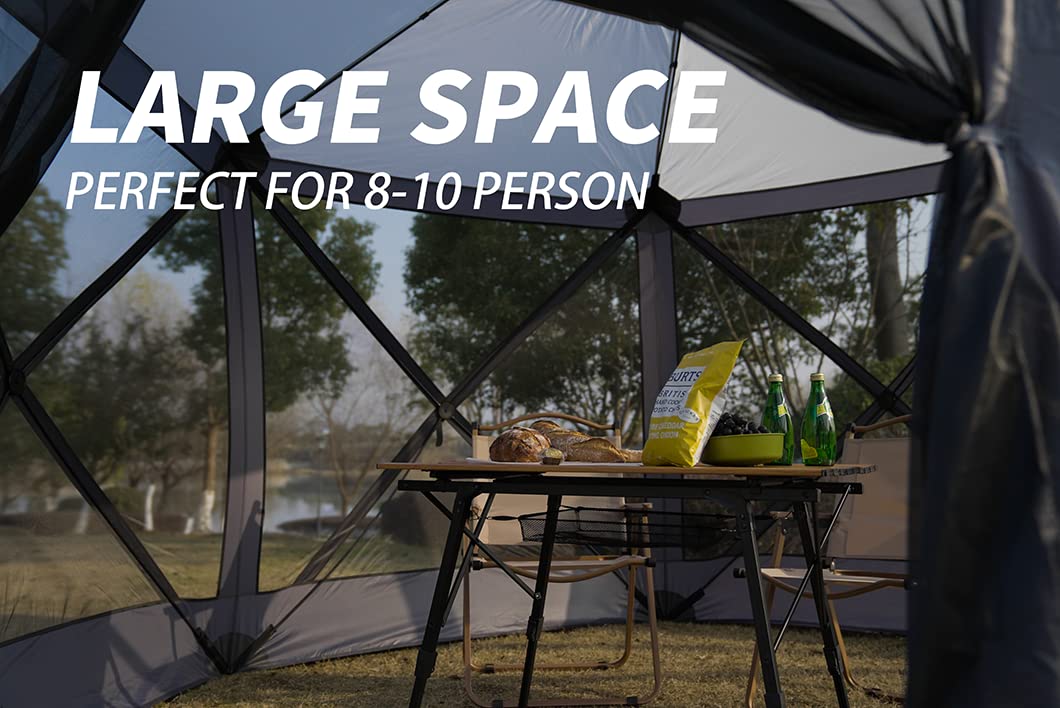 12'x12' Pop Up Instant Gazebo with 6 Sides & Screens - 8-10 Person Portable Canopy Tent for Camping, Backyard, Patio, Picnics & Outdoor Gatherings (Grey) - Perfect for BBQs, Beach Trips and Garden Parties