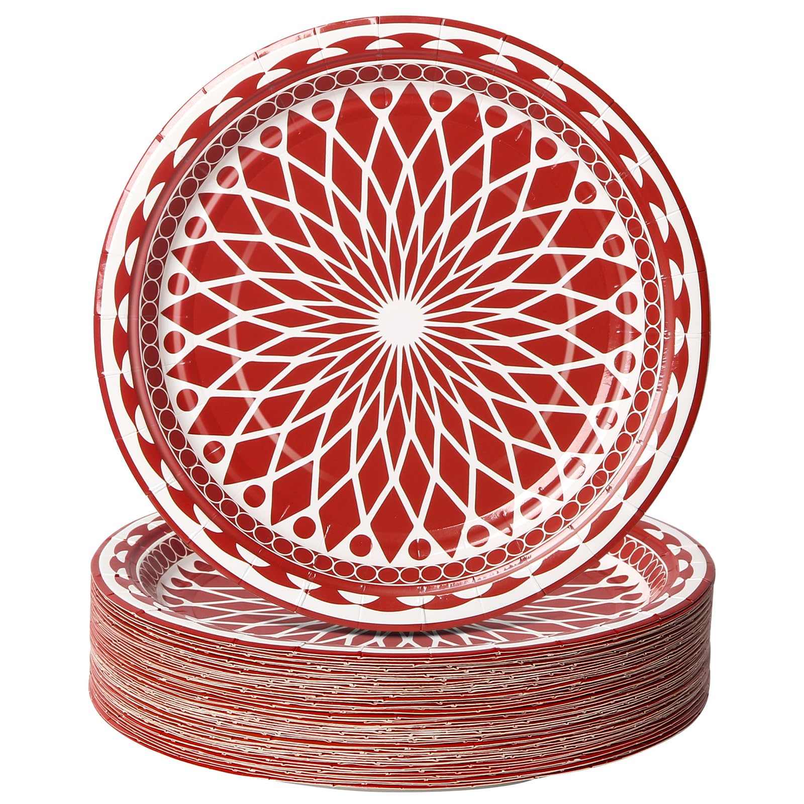 FZR Legend 7-Inch Red Floral Disposable Paper Plates - 50pcs Elegant Dinnerware for Birthday, Baby Shower, Bridal & Wedding Parties - Perfect for Desserts, Decorations & Celebrations