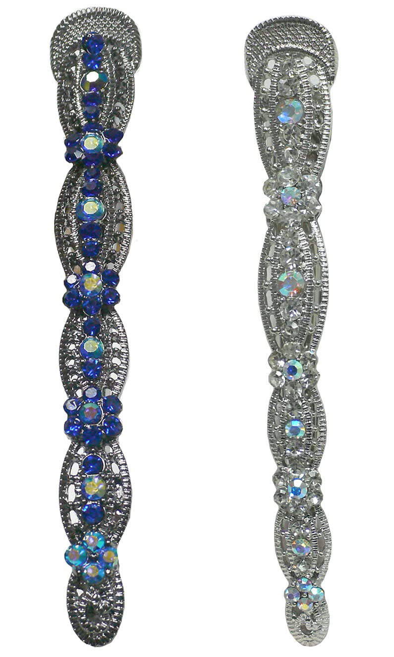 2 Pack JCGY Alligator Hair Clips with U Underclip for Thin Hair - Bridal Duckbill Beak Clips with Strong Grip (Blue Crystal) - Perfect for Weddings, Prom, and Everyday Hairstyling