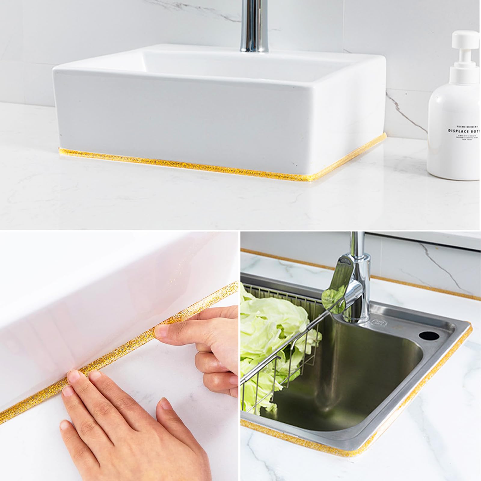 Self-Adhesive Flexible Ceiling Molding Trim - Peel and Stick Caulk Tape Sealant Strip for Stove, Sink, Toilet, Wall Corners & Tile Edges - Gold (Perfect for Bathroom, Kitchen & Home Renovation Projects)