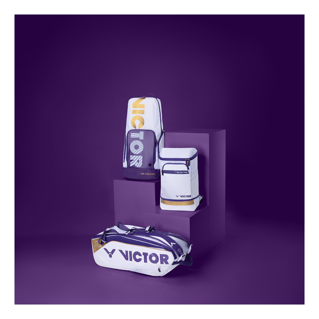 Victor BR9213TTY AJ 6-Piece Tennis Racket Bag - Bright White & Medium Purple | Perfect for Tennis Players & Sports Enthusiasts | Great for Court, Gym & Travel Use