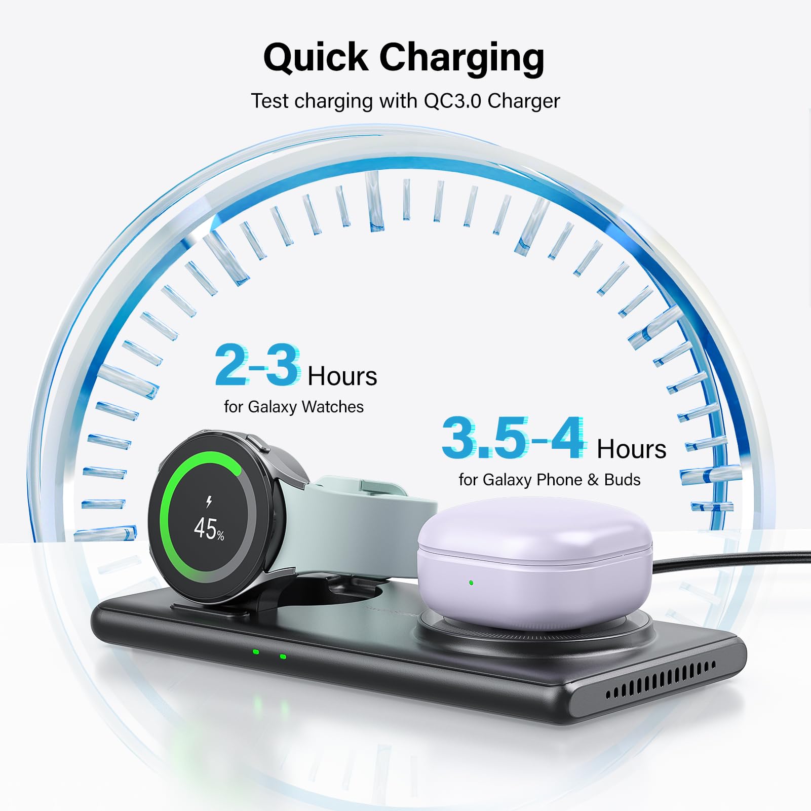 2-in-1 Wireless Charging Station for Samsung S25 Ultra/S25+/S25/Fold 6/Flip 6 & Galaxy Watch Ultra/7/6/5/4/3 & Buds 3/3 Pro - Fast Qi-Certified Charger Pad (No Adapter Included) | Perfect for Home, Office & Travel Use