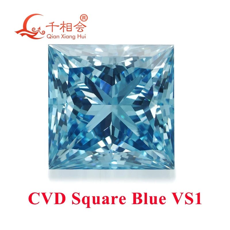 1.53ct & 2.421ct CVD Lab Grown Diamond - Fancy Vivid Blue, VS1 Clarity, Square Shape, GEMID Certified Loose Stone for Jewelry Making & Engagement Rings