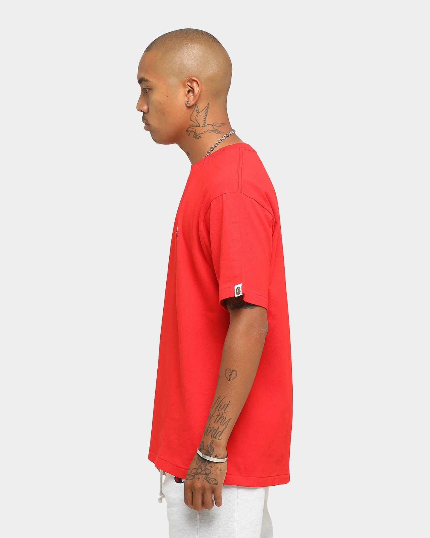 BAPE Men's Ape Head Logo Short Sleeve T-Shirt - Red Cotton Streetwear Tee for Casual Wear & Urban Fashion