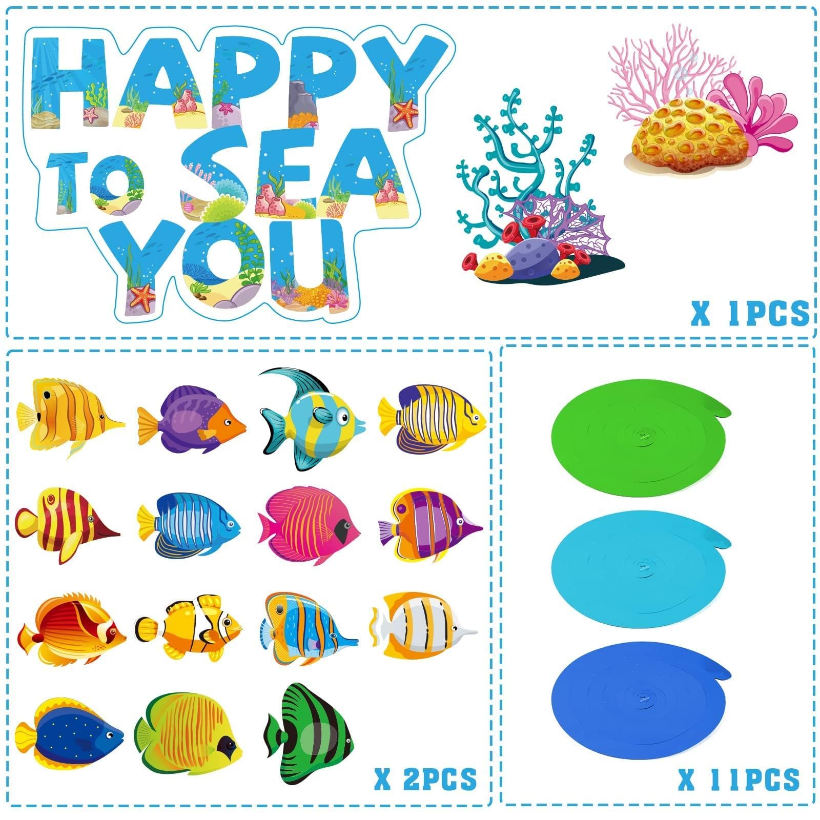 66 Pcs Tropical Fish Hanging Ceiling Swirls - Under The Sea Party Decorations, Ocean Themed Spiral Decor for Kids, Boys & Girls - Perfect for Mermaid Birthday Parties, Ocean Creature Themed Events & Classroom Decorations