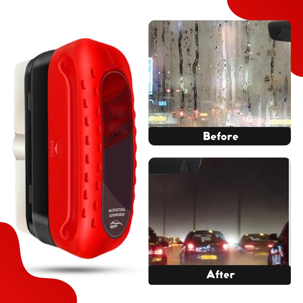 Upgrade Car Windshield Oil Film Cleaner Brush - Auto Glass Cleaning Tool for Rain & Fog Prevention - Red (2 Pack) - Perfect for Clear Visibility in Rainy & Foggy Weather