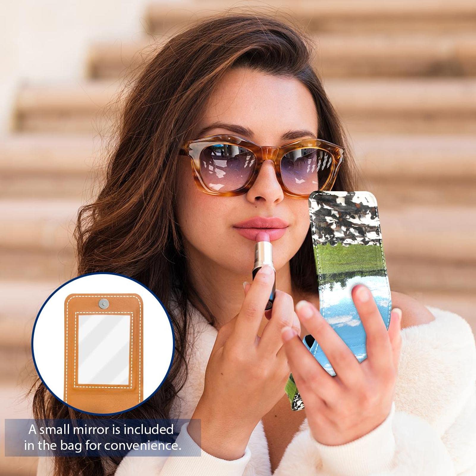 Portable Lipstick Organizer with Mirror - Mini Makeup Bag Holds 3 Lipsticks for Women | Travel, Purse & On-the-Go Touch Ups