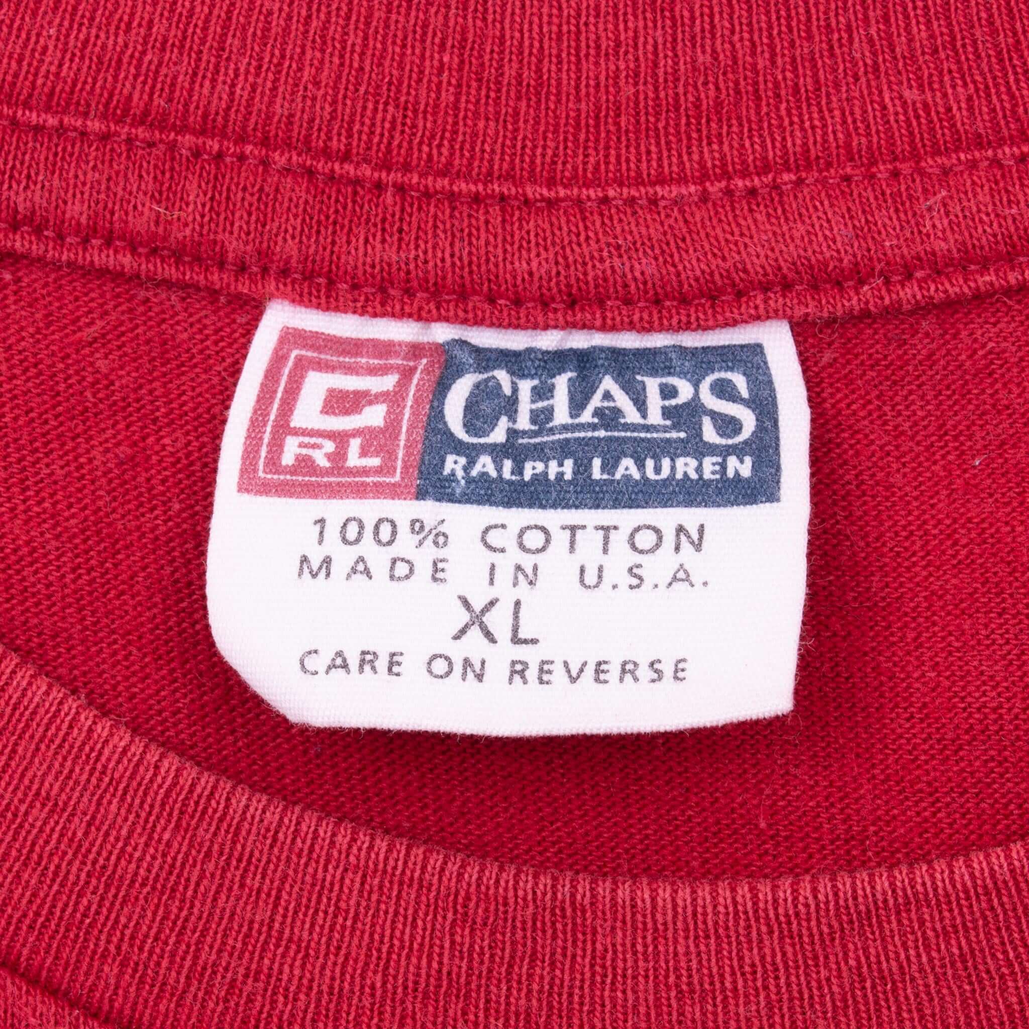 Vintage Ralph Lauren CHAPS Red T-Shirt 1990s XL Made in USA - Classic Retro Style for Casual Wear & Collectors