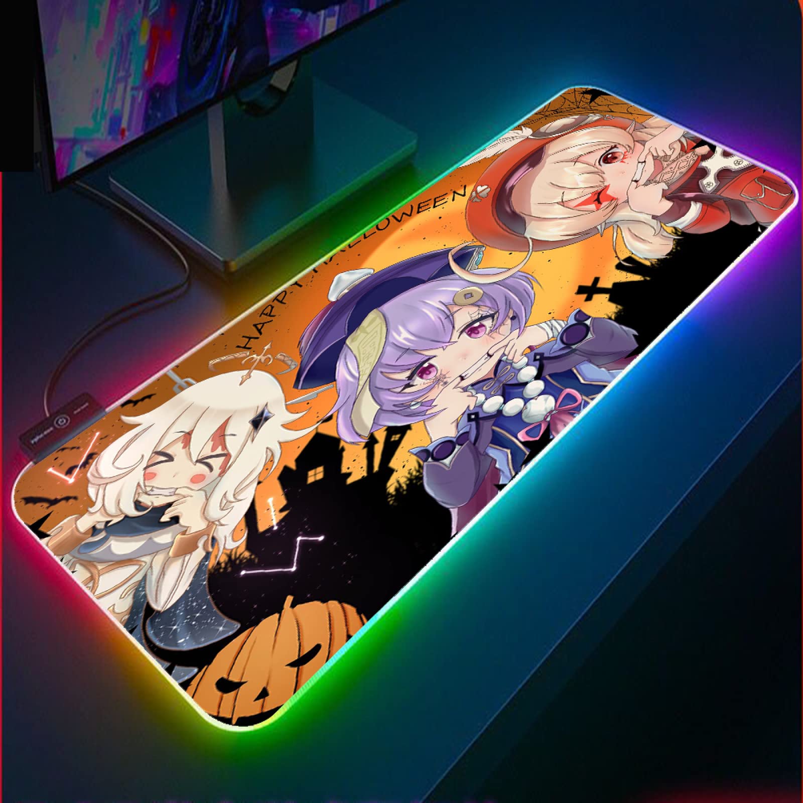 Genshin Impact Klee RGB Gaming Mouse Pad - Large Extended LED Mousepad with 14 Lighting Modes & 2 Brightness Levels, Anime Kawaii Girl Design, 19.7x39.4 Inch Computer Keyboard Mouse Mat for PC Gamers - Perfect for Gaming Setups, Streaming & Office Workstations