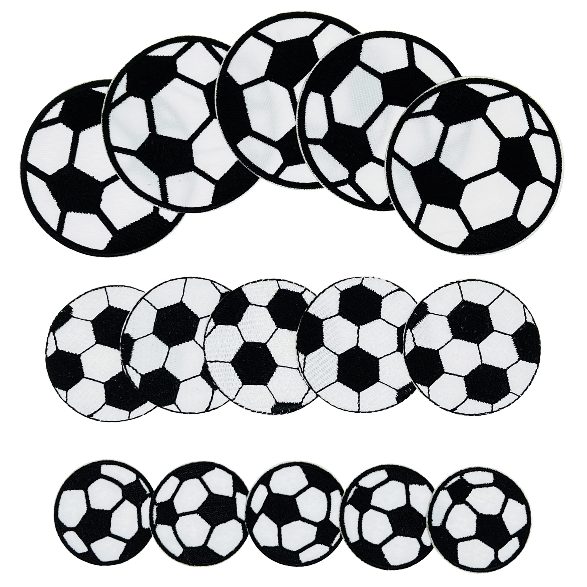 15PCS Soccer Ball Iron On Patches - Embroidered Sewing Repair Patches for Jeans & Clothing - DIY Fabric Applique - Black (JM002001) - Perfect for Customizing Jackets, Bags & DIY Crafts