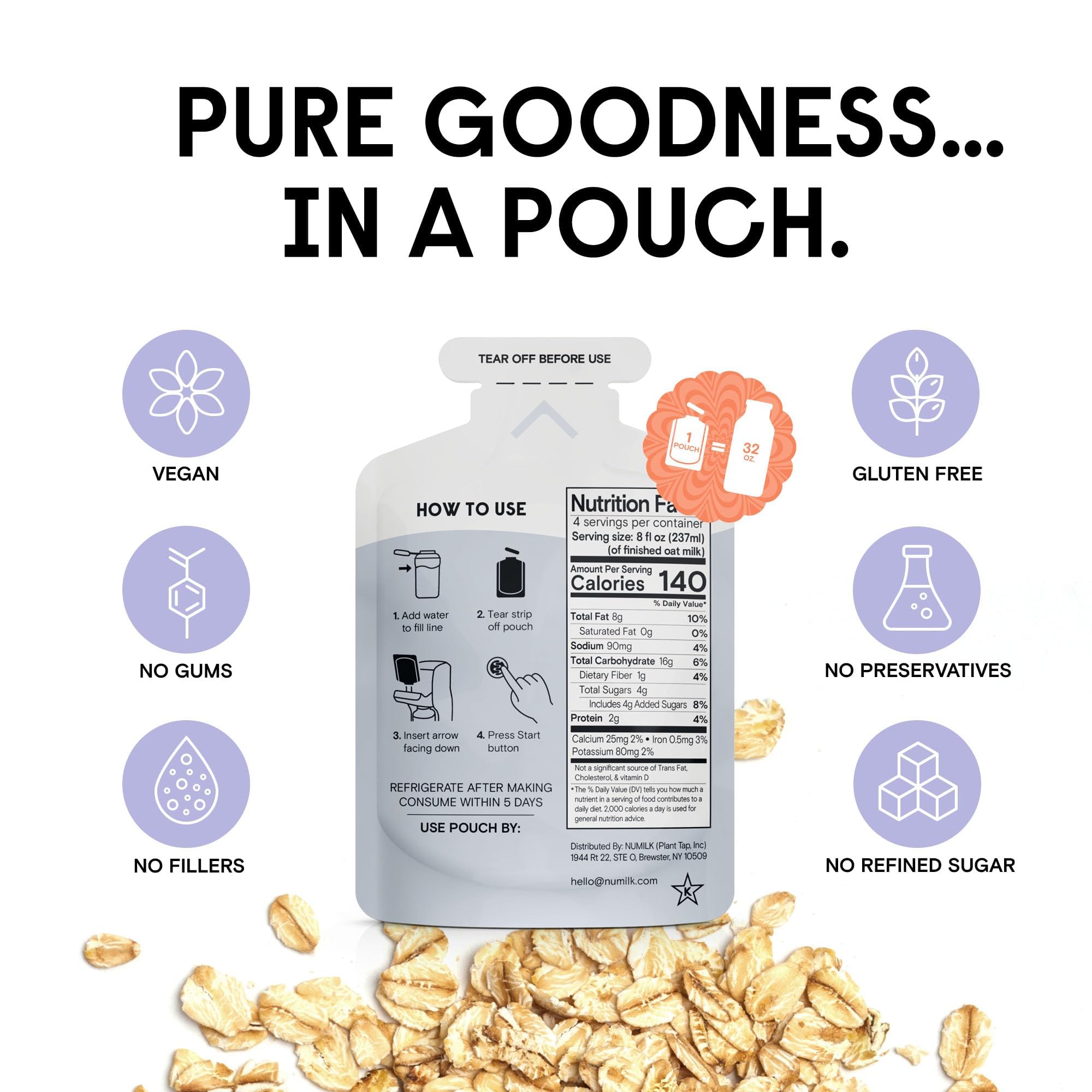 Numilk Plant-Based Milk Pouches Variety Pack - 12 Count (4 Original Oat, 4 Chocolate Oat, 4 Vanilla Oat Latte) - Dairy-Free, Vegan Milk Alternative - Works with Numilk Nut Milk Maker - Makes 32oz per Pouch - Perfect for Smoothies, Coffee & Baking
