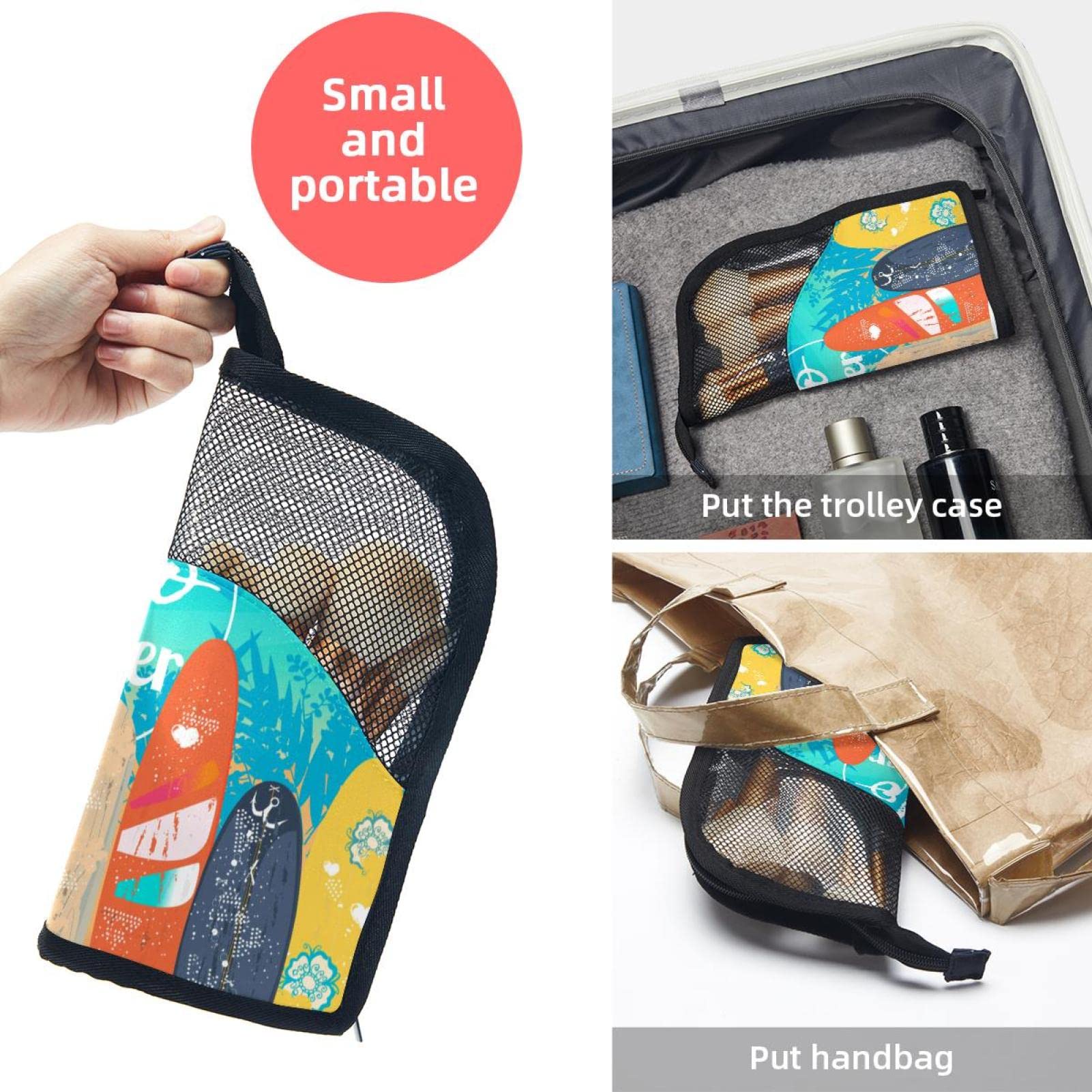 12-Piece Makeup Brush Organizer Bag with Portable Case - Hello Summer Surfboard Beach Design - Perfect for Travel, Home Storage & On-the-Go Touch Ups