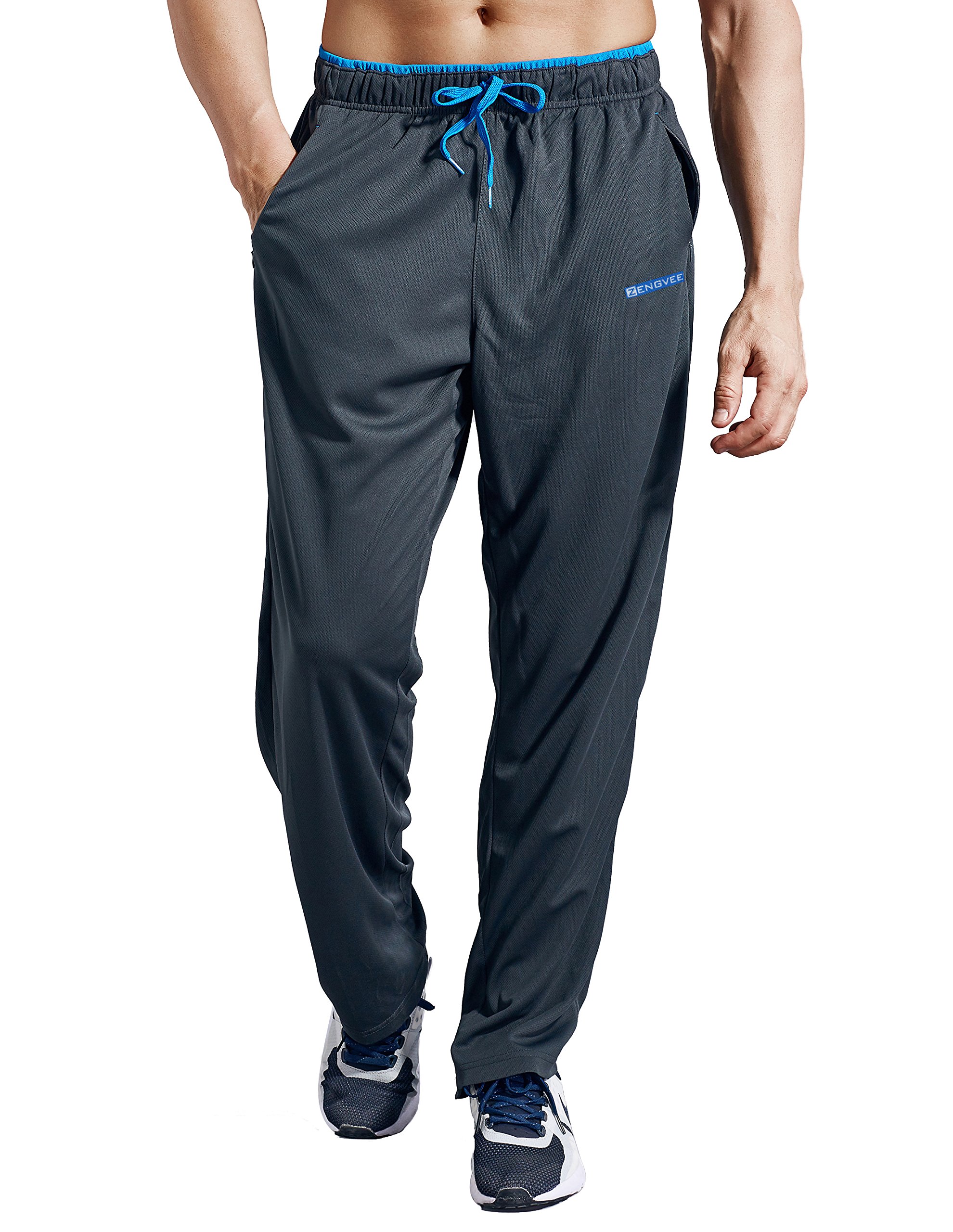 ZENGVEE Men's Athletic Sweatpants with Zipper Pockets - Open Bottom Jogging Pants for Gym, Running, Workout & Training - Comfortable Casual Lounge Pants for Men