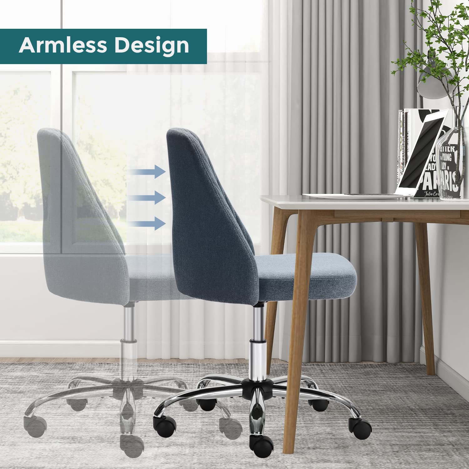 Ergonomic Rolling Desk Chair - Adjustable Armless Office Chair with Wheels for Home Office, Bedroom, Makeup Vanity & Living Room | Comfortable Computer Task Chair for Work, Study & Relaxation