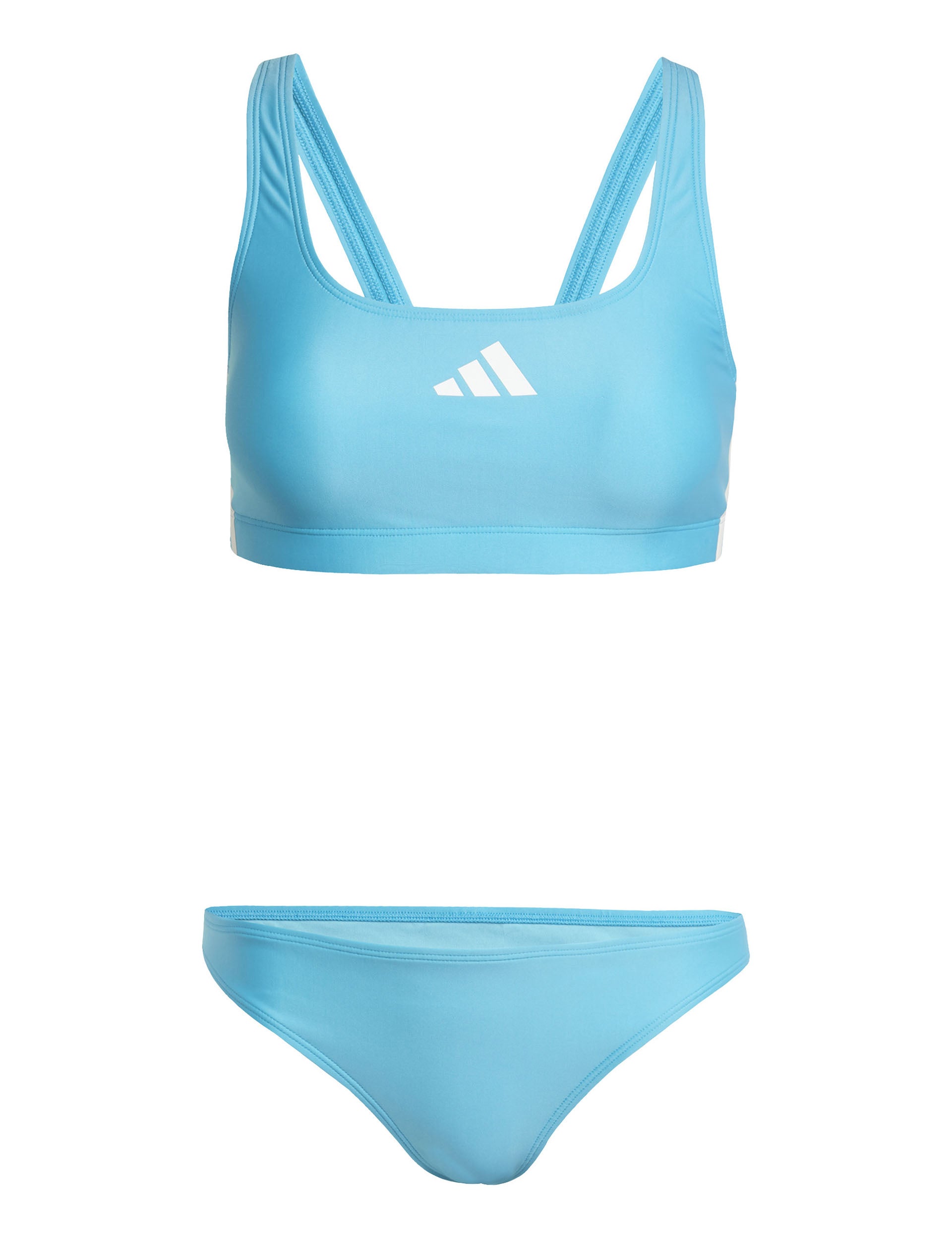 3 Stripes V Back Bikini Swimsuit - Lucid Cyan & White - Women's Sexy Two Piece Bathing Suit for Beach, Pool & Summer Vacations