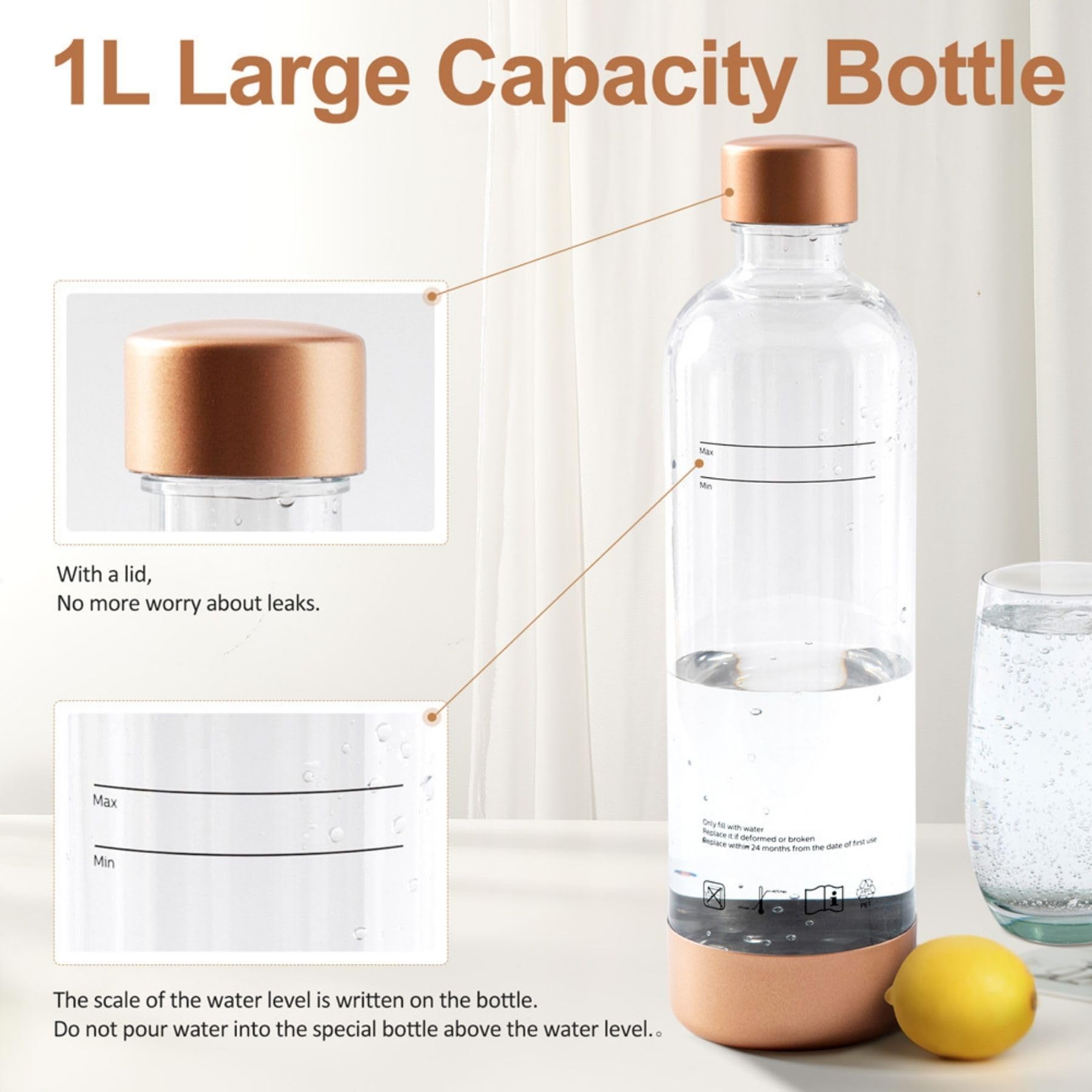 GreatWhip Sparkling Water Maker Soda Machine - 1L BPA-Free Carbonating Bottle, Compatible with 60L CO2 Exchange Carbonators (Not Included) - Black | Make Homemade Soda & Sparkling Water for Parties, Office, or Healthy Hydration at Home