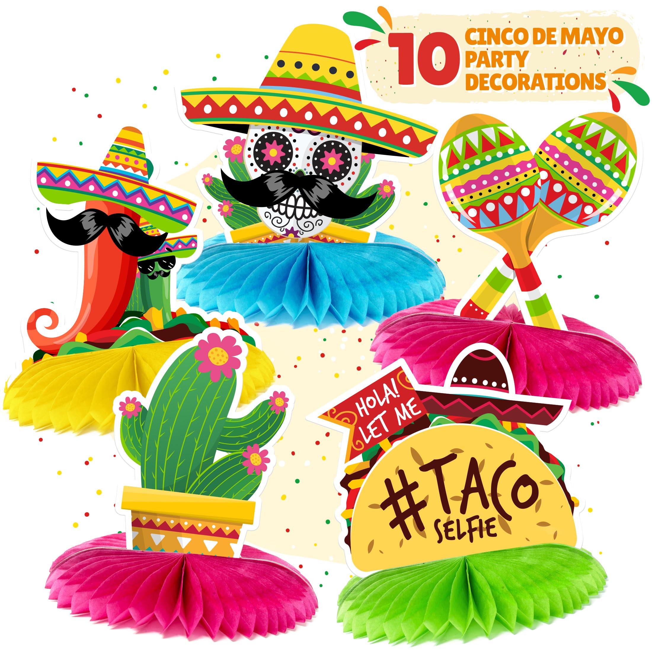 Vibrant Cinco De Mayo Party Decorations Set - 10-Pack Mexican Fiesta Table Centerpieces for Cinco De Mayo, Mexican Themed Parties & Celebrations - Perfect for Home Decor, Restaurant Displays & Festive Events