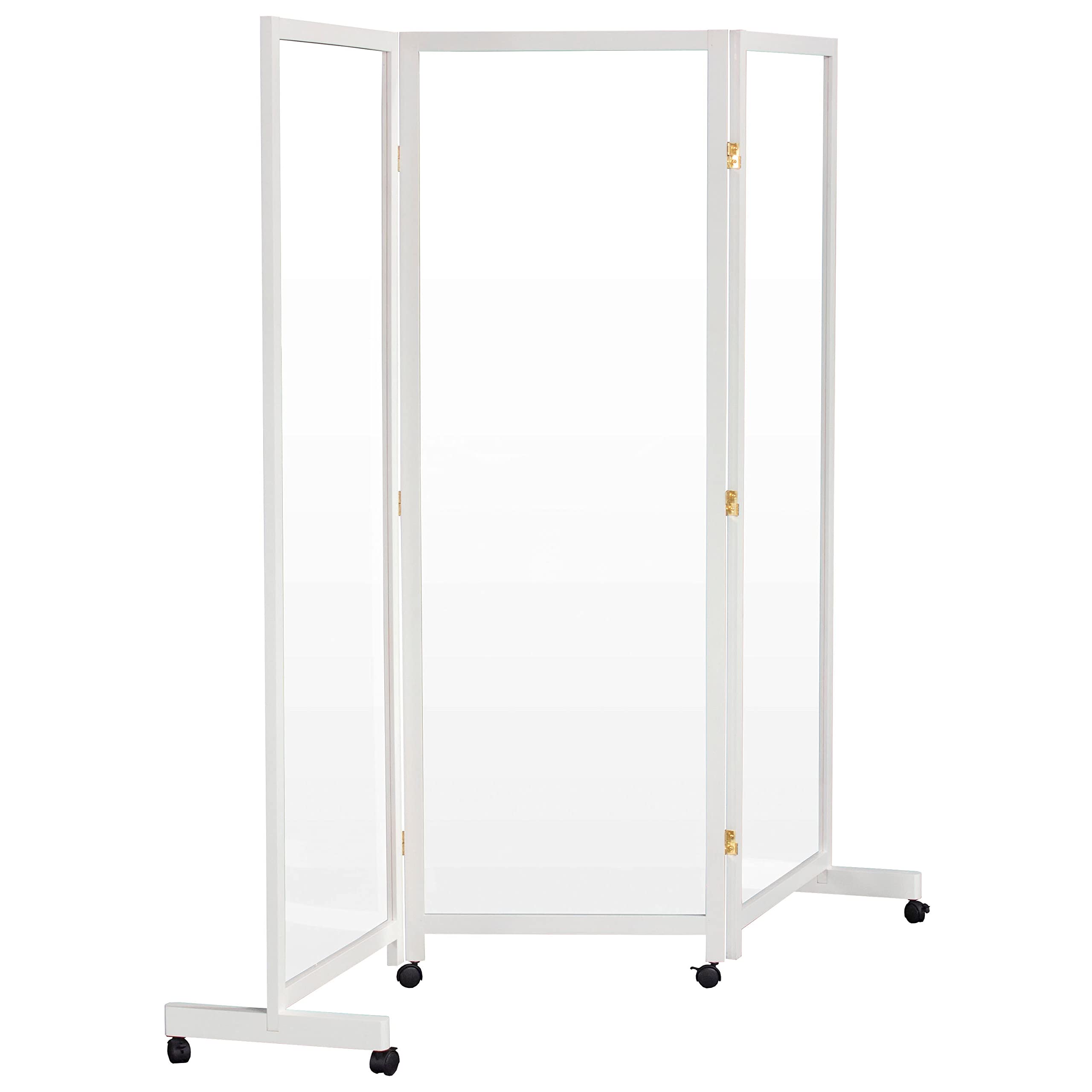 5.75 ft Tall Clear Plastic Partition on Wheels - Mobile Room Divider for Office, Classroom & Retail - White Privacy Screen with Wheels for Easy Movement