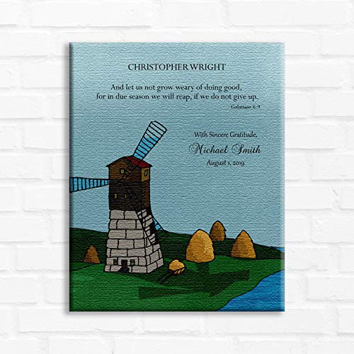 16x20 Personalized Custom Canvas Print - Inspirational Mentor, Boss & Teacher Gift with Windmill, Farm & Blue Sky Design - Galatians 6:9 Bible Verse Art - Perfect for Office Decor, Retirement Gift & Home Wall Art (1802)