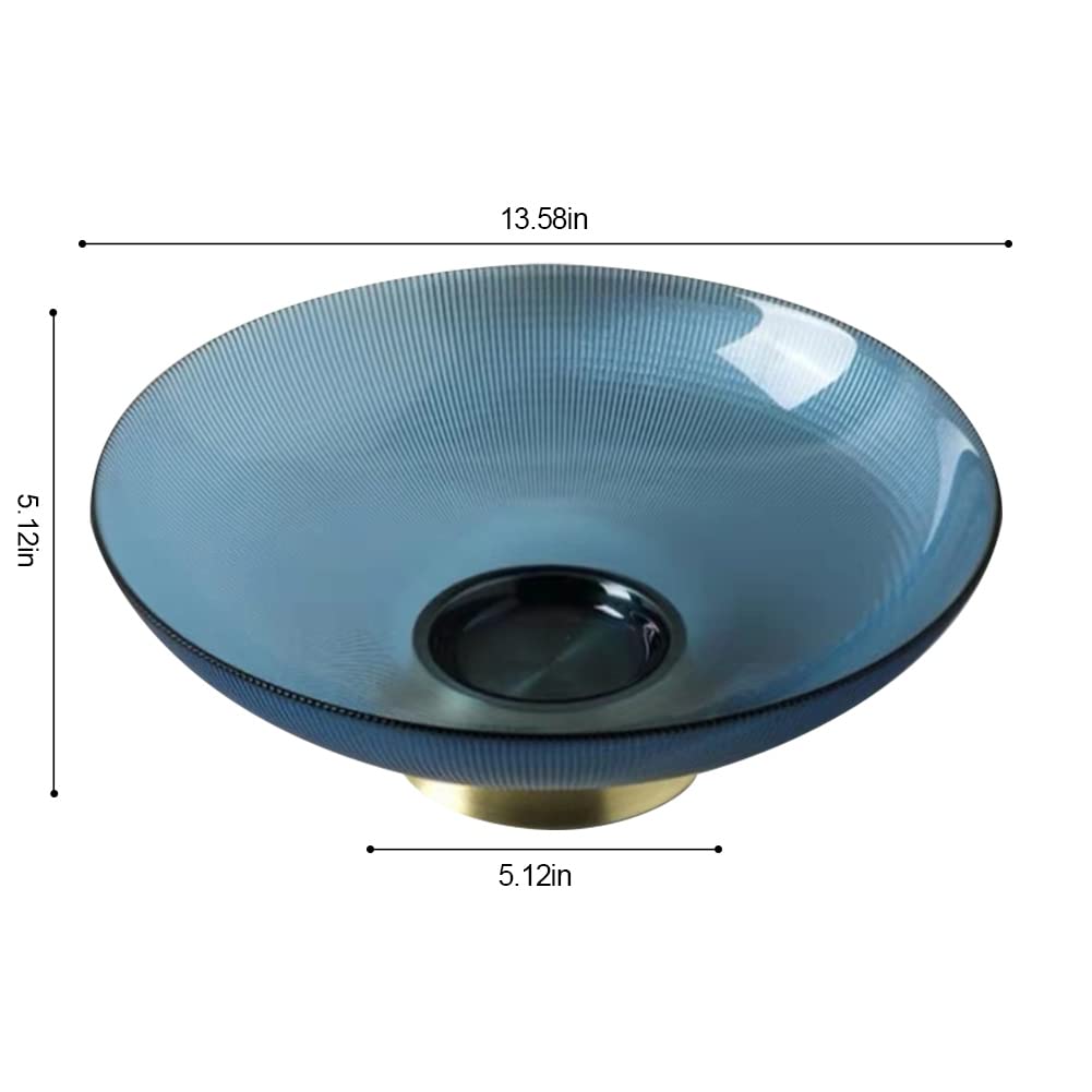 Glass Footed Fruit Bowl - Large Cyan Decorative Serving Bowl for Fruit, Desserts, Snacks - Perfect for Party Kitchen Counter, Dining Table Centerpiece & Home Decor