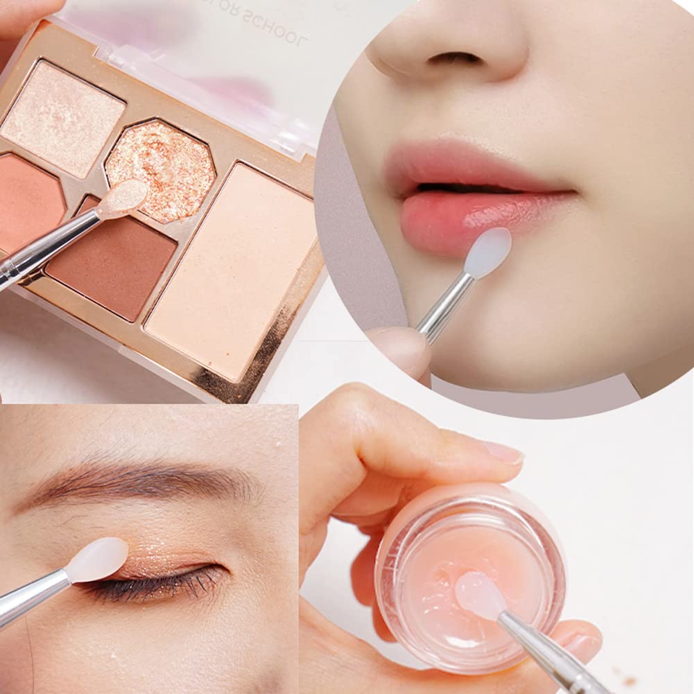 4-Pack White Silicone Lip Brushes with Clear Handles & Caps - Perfect for Cream Lip Mask, Eyeshadow & Lipstick Application - Ideal for Makeup Artists & Beauty Enthusiasts