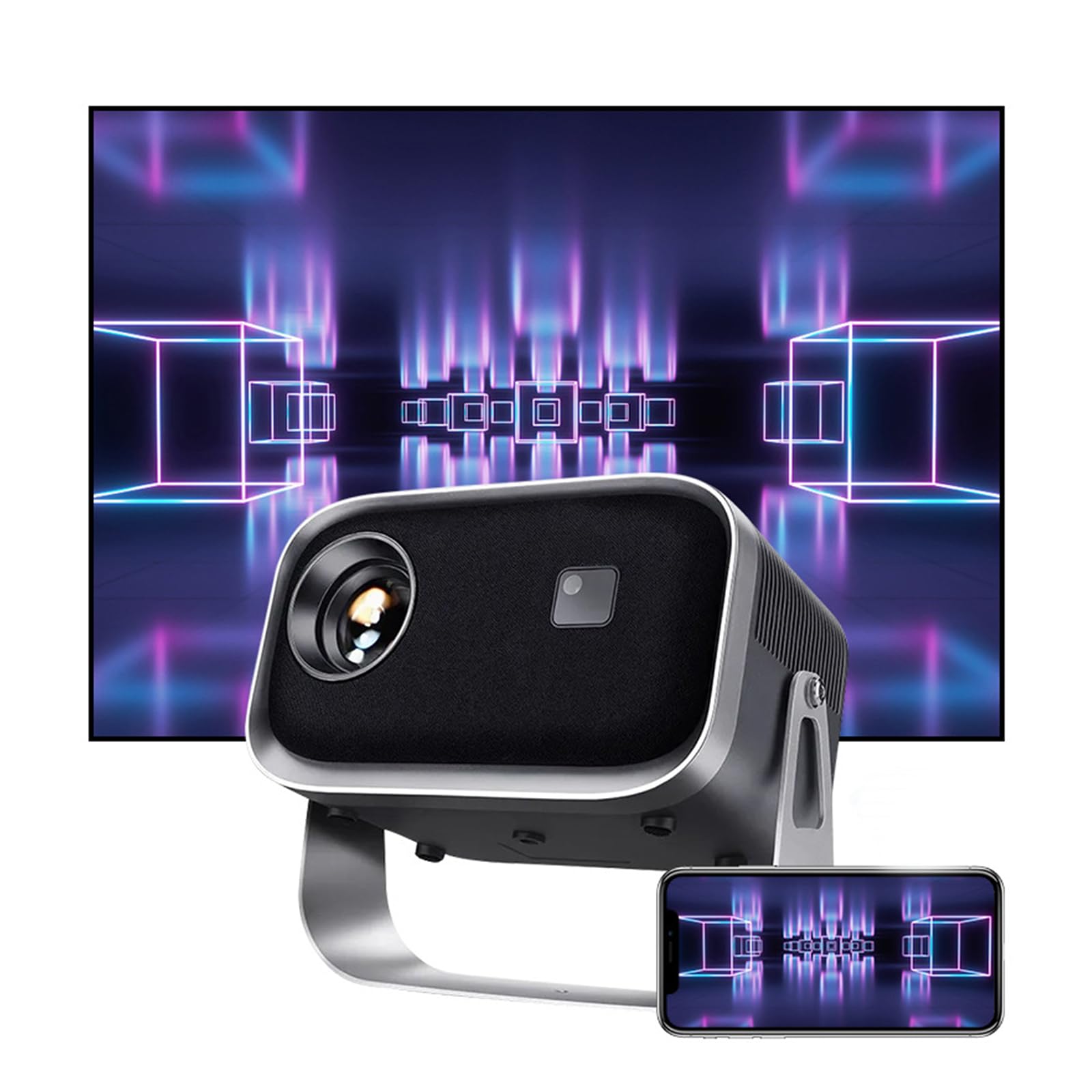 Mini Projector with Smart TV Sync - 4K LED Movie Projector, Portable WiFi Bluetooth Full HD 1080P Support for Android Phone - Perfect for Home Cinema, Travel, Camping & Outdoor Movie Nights