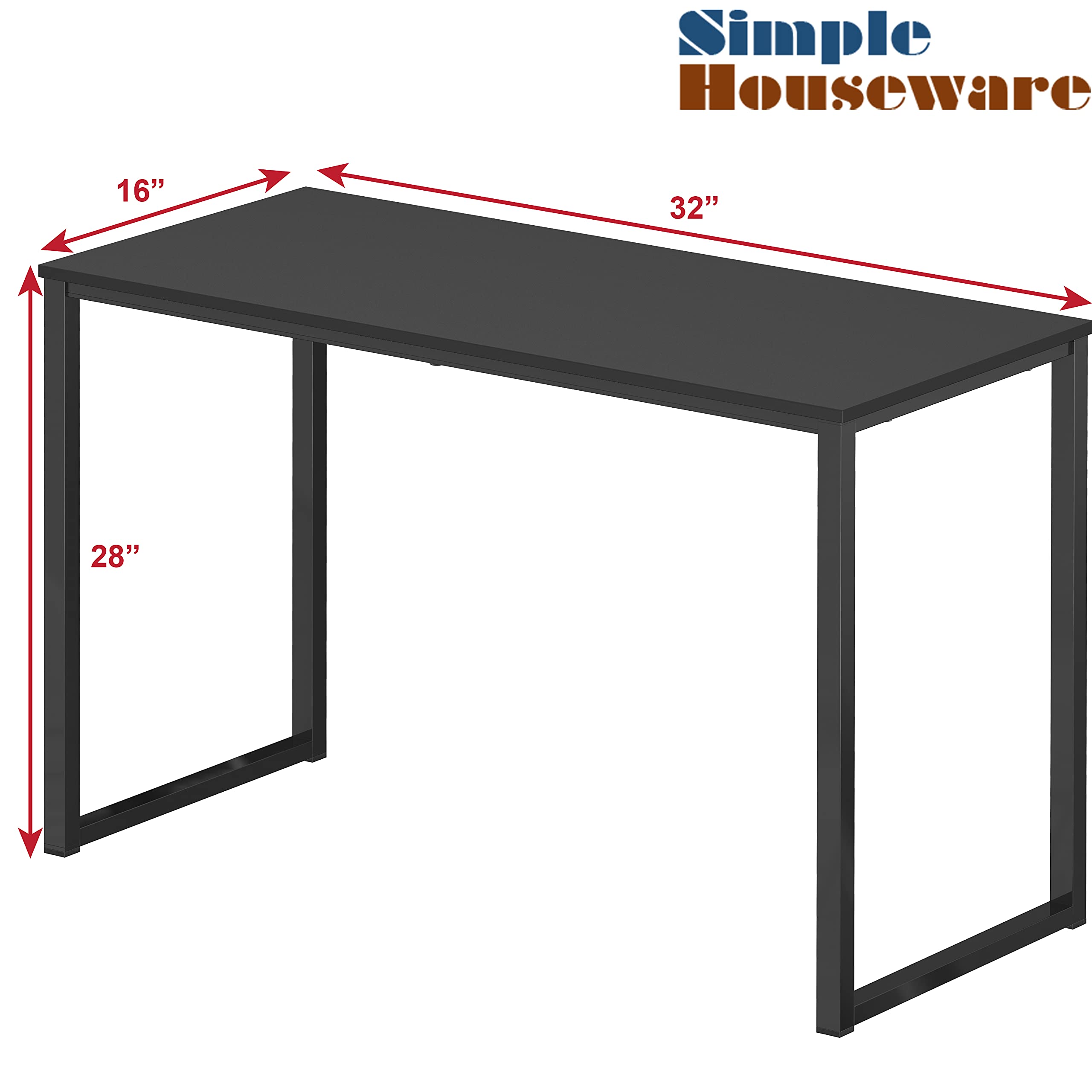 SHW Mission 32-Inch Home Office Computer Desk, Black - Modern Writing Desk for Small Spaces, Study Desk with Sturdy Metal Frame - Perfect for Remote Work, Gaming & Dorm Rooms