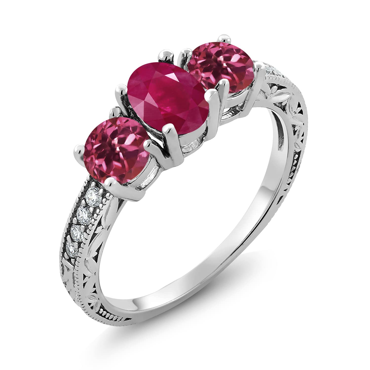 2.12 Ct Oval Red Ruby & Pink Tourmaline Ring in 925 Sterling Silver with Moissanite - Elegant Gemstone Jewelry for Women, Perfect for Engagement, Anniversary & Special Occasions