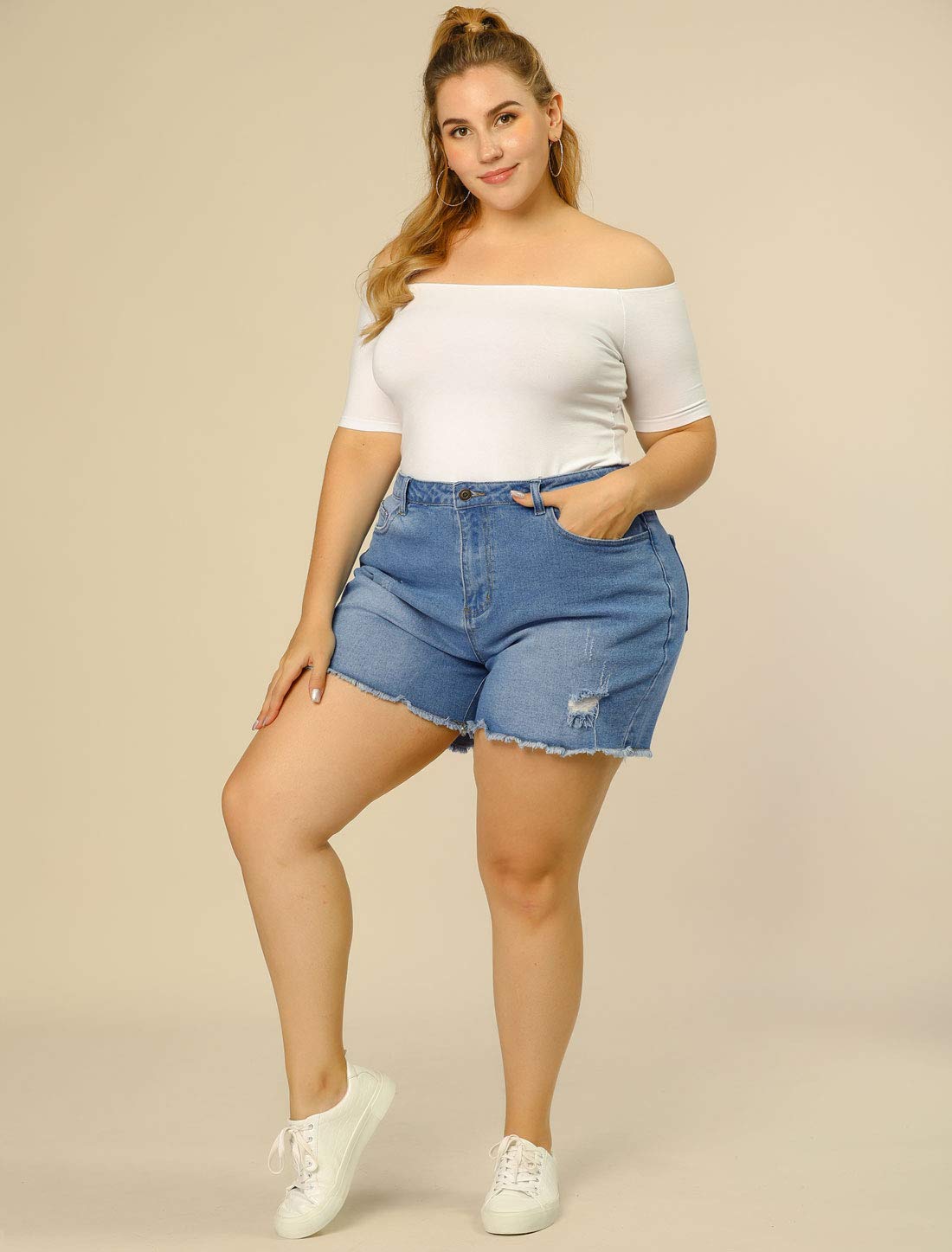 Agnes Orinda Women's High Waisted Ripped Stretchy Plus Size Denim Shorts - Summer Jean Shorts for Casual Outfits, Beach & Street Style