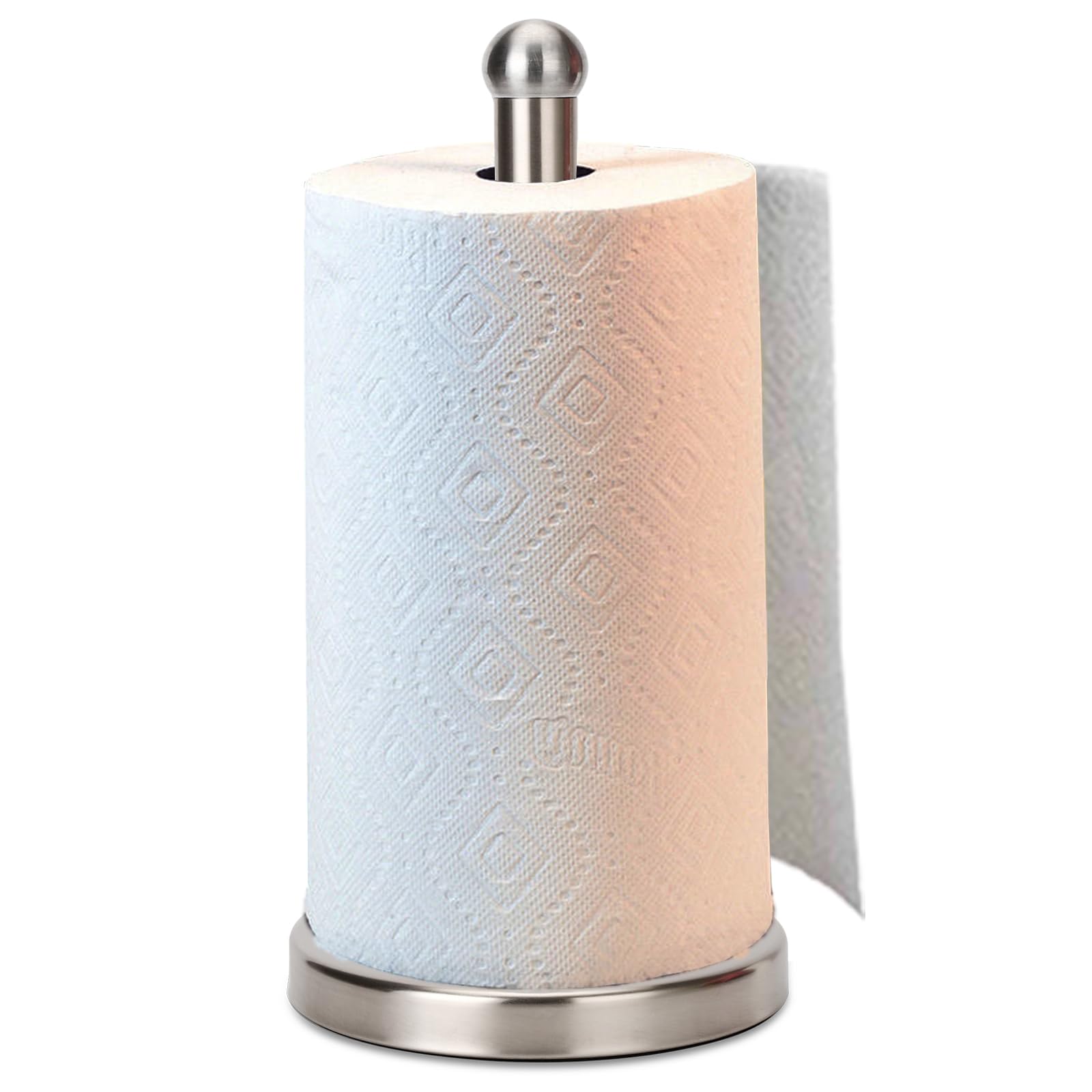 Sturdy Brushed Nickel Paper Towel Holder Stand - Fits Standard & Jumbo Rolls - Countertop & Kitchen Organizer for Home & Office Use