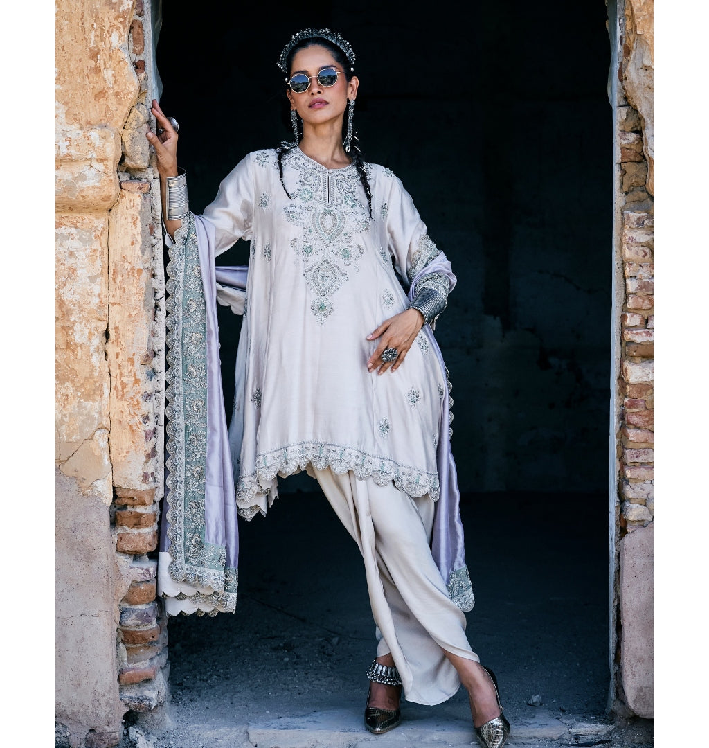 Anandika Beige Embroidered Tunic Set for Women | Boho Chic Summer Outfit | Perfect for Casual Wear, Beach Vacation & Festivals