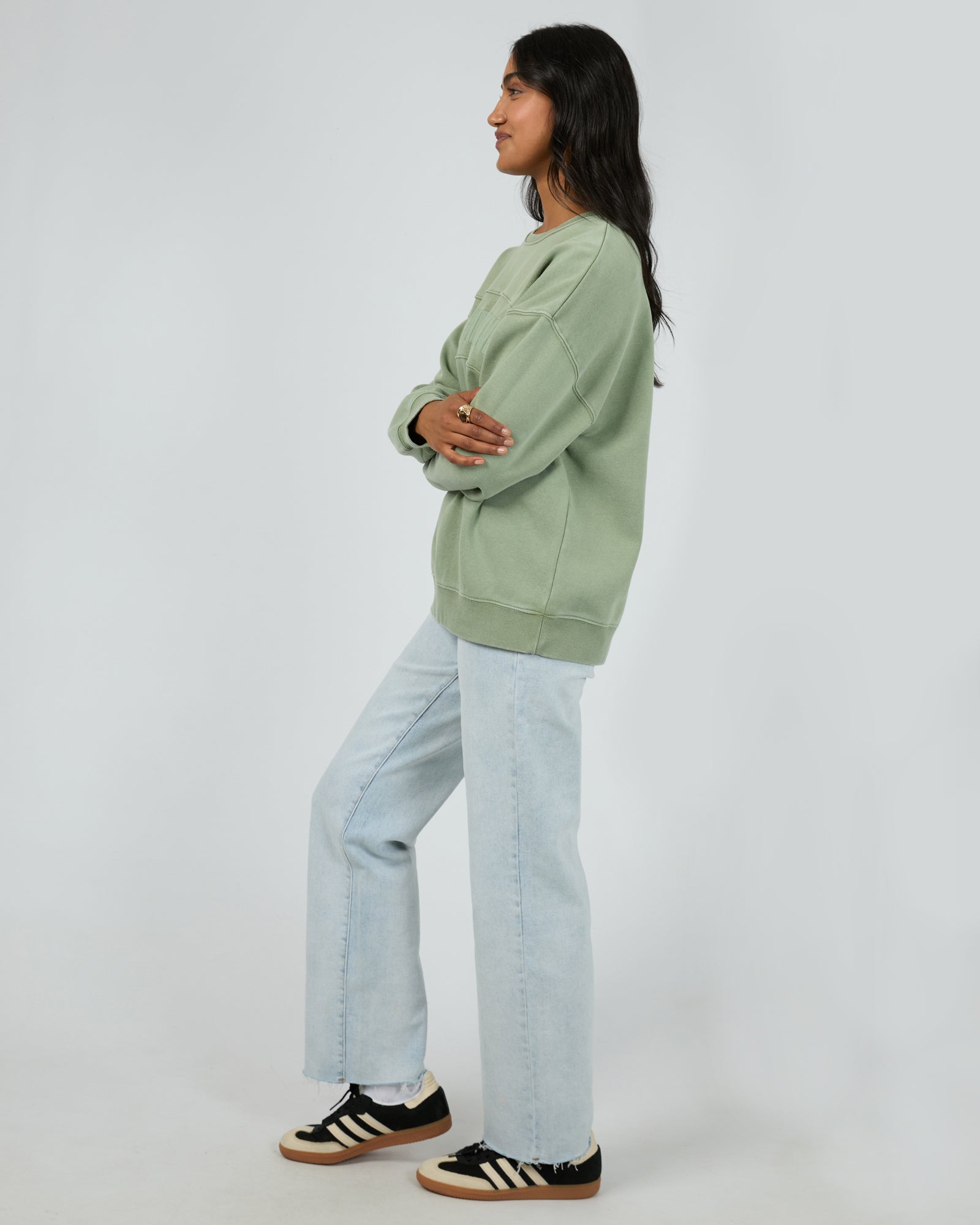 All About Eve Vital Washed Oversized Crew Sweatshirt - Khaki | Soft & Comfortable Oversized Pullover for Women | Perfect for Casual Wear, Loungewear & Street Style