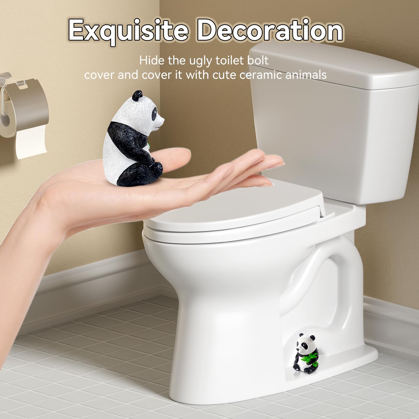 Decorative Resin Toilet Bolt Caps - 2pcs Panda Set for Bathroom Rust Prevention (Easy Installation)