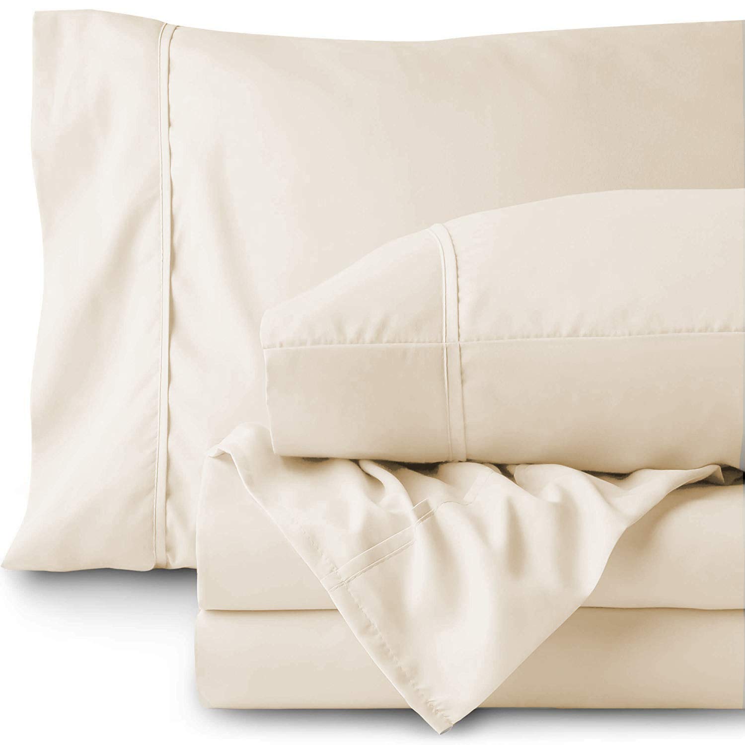 800 Thread Count 100% Cotton Bed Sheet Set with Pillowcases - 4 Piece Luxury Queen Size Sheet Set in Ivory | Ultra Soft Long Staple Cotton | Deep Pocket Fits Mattress Up to 21