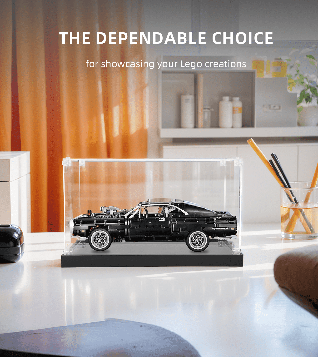LEGO Dodge Charger Race Car 42111 Display Case - Clear Acrylic Showcase for Collectible Model Cars | Perfect for Home Decoration, Office Display & Gift Giving