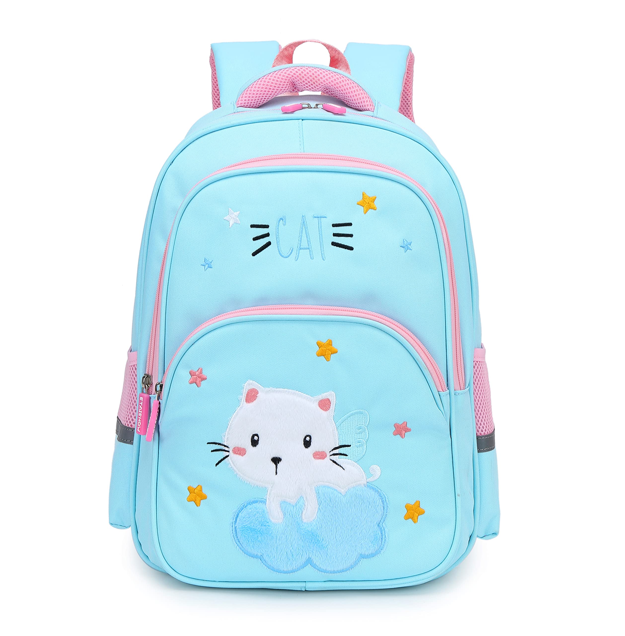 Cute Green Cat Print School Backpack for Girls - Roomy Book Bag with Multiple Pockets | Perfect for School, Travel, and Daily Use