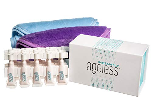 Jeunesse Instantly Ageless Anti-Aging Cream - 25 Vials with 2 FREE Quest Skin Care Makeup Remover Cloths (Blue & Purple) | Wrinkle Reduction & Skin Tightening for Face & Eyes | Perfect for Travel & Daily Skincare Routine