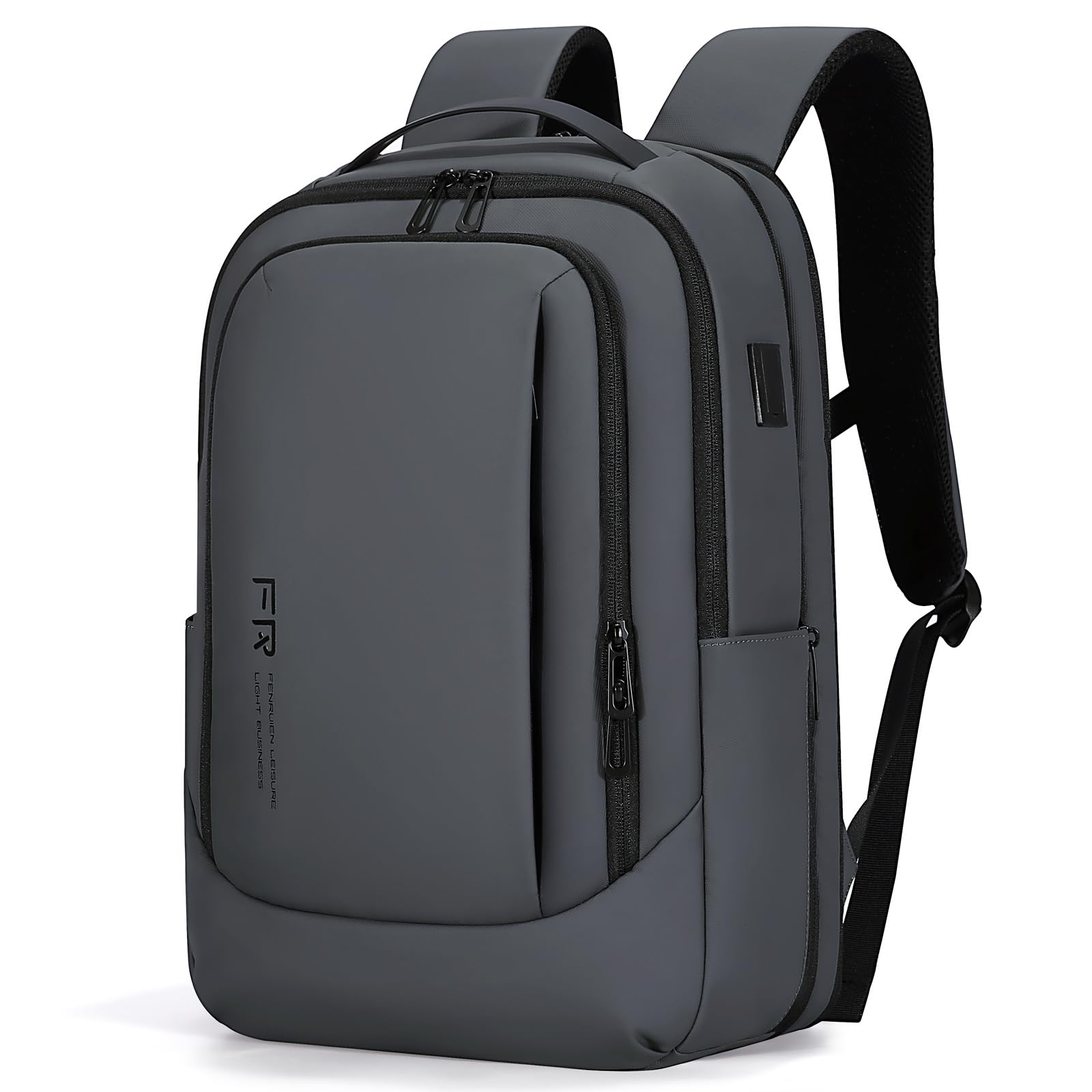 FENRUIEN Expandable Business Travel Backpack with USB Charging Port - 15.6 Inch Laptop Backpack for College, Work & Commuting - Water-Resistant Gray Computer Backpack for Men & Women - Perfect for Business Trips, Daily Office Use & Campus Life